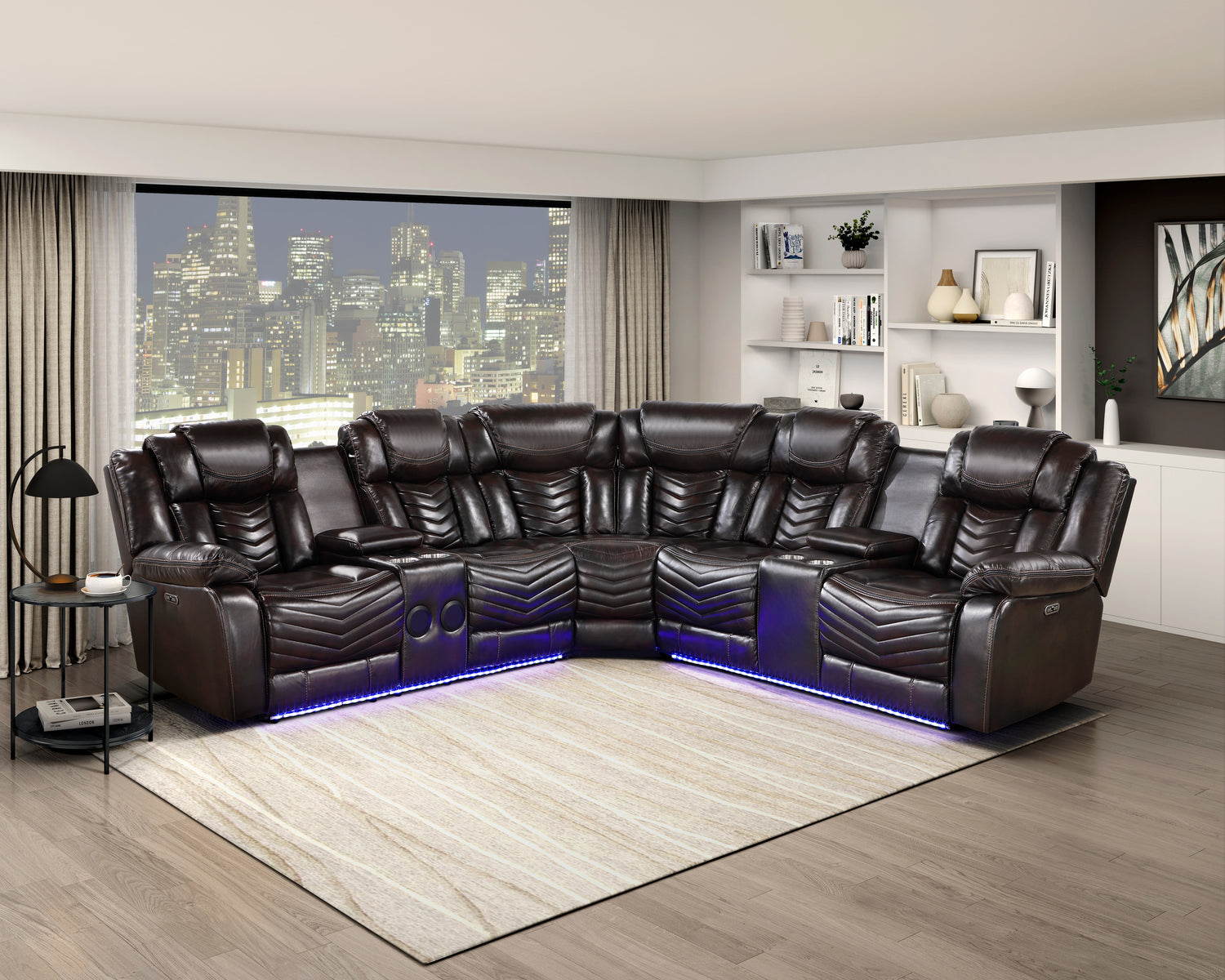 9508DB*SCPW (3)3-Piece Power Reclining Sectional with Consoles, Speakers, Subwoofer and LED Lighting - 9508DB*SCPW
