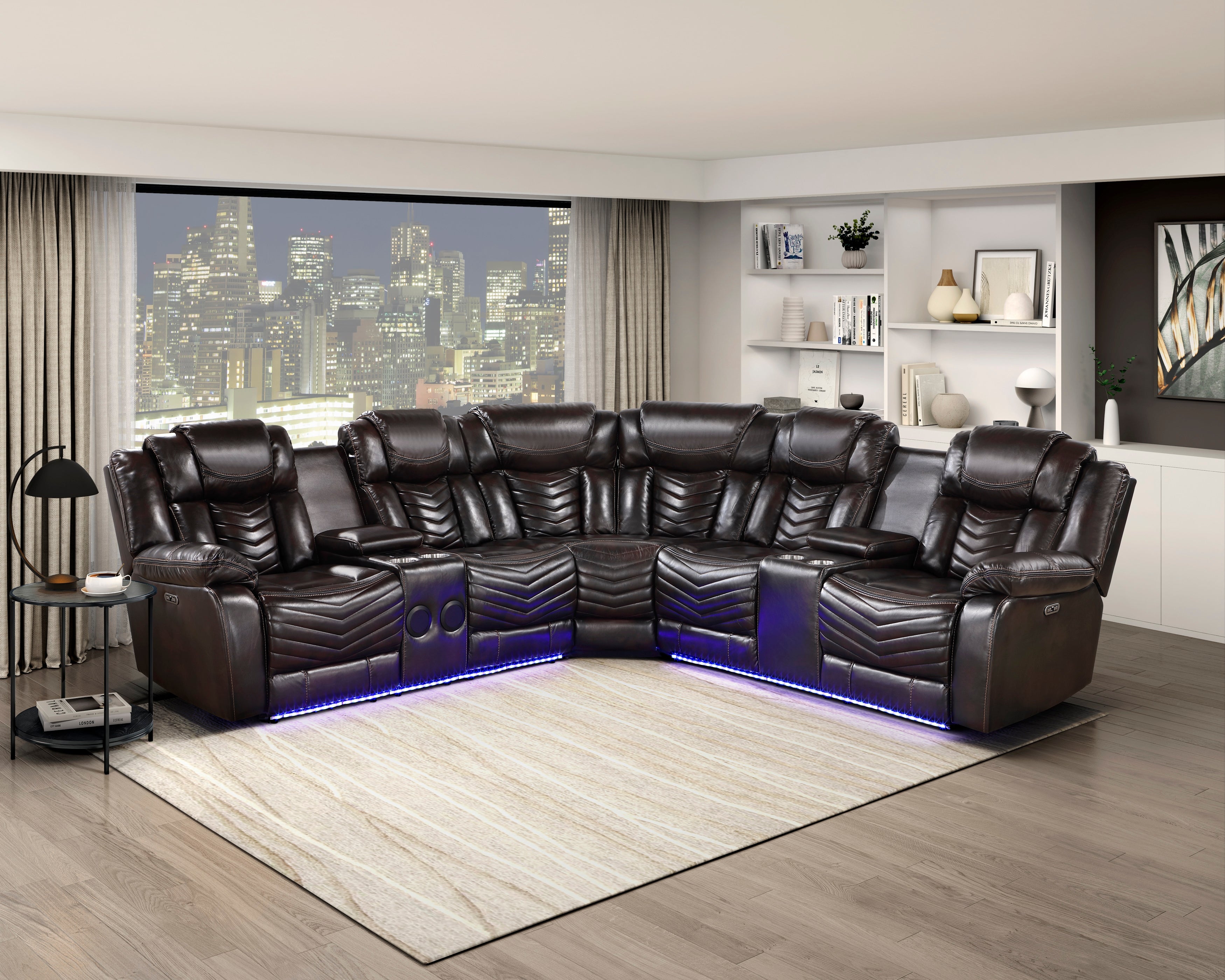 9508DB*SCPW (3)3-Piece Power Reclining Sectional with Consoles, Speakers, Subwoofer and LED Lighting - 9508DB*SCPW