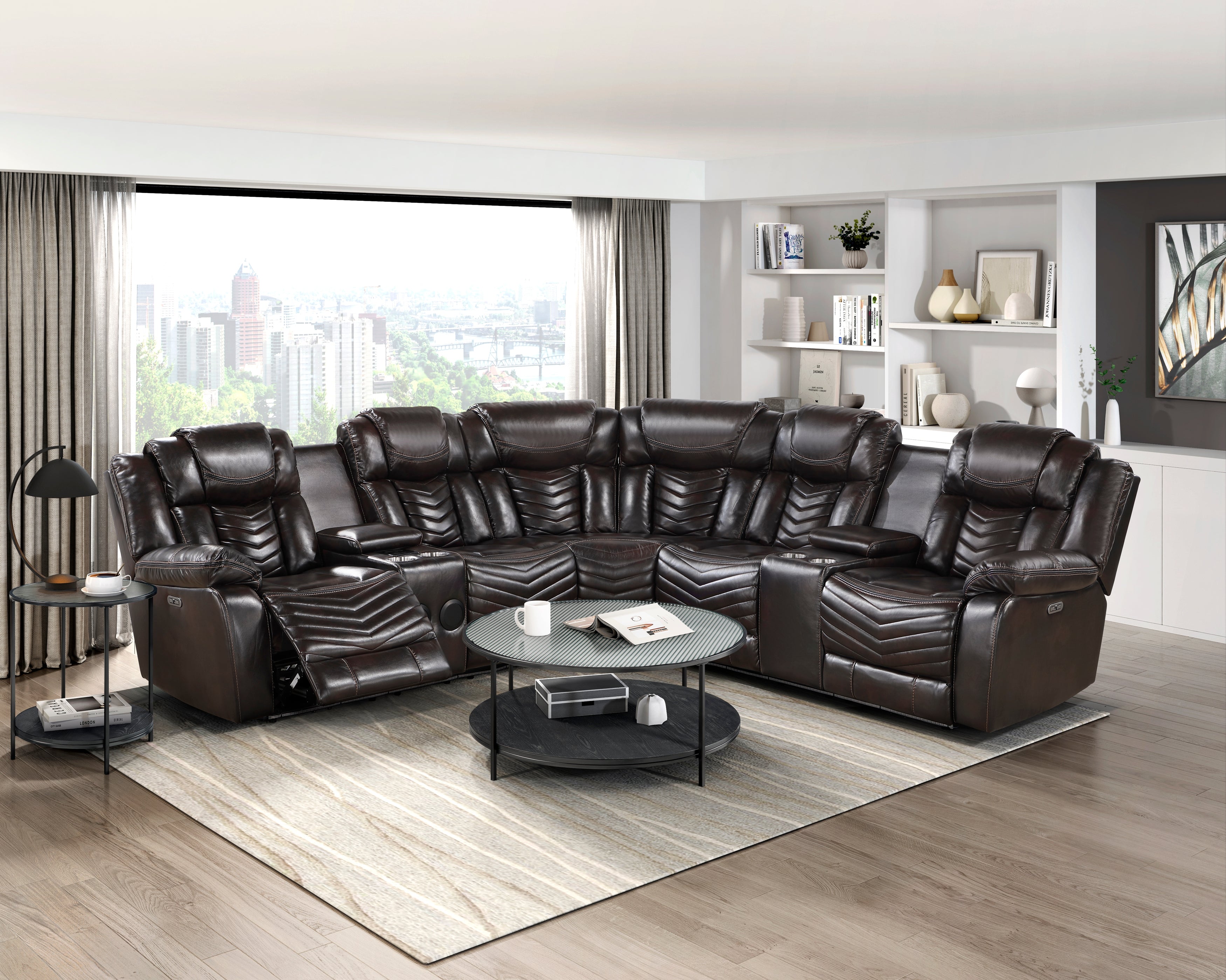 9508DB*SCPW (3)3-Piece Power Reclining Sectional with Consoles, Speakers, Subwoofer and LED Lighting - 9508DB*SCPW