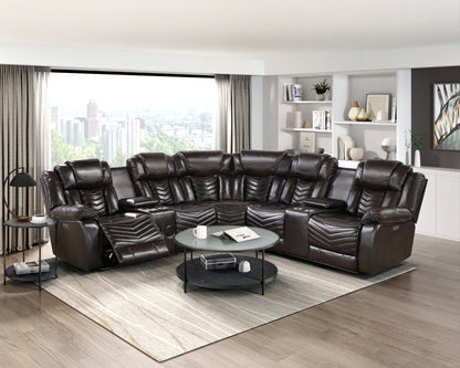9508DB*SCPW (3)3-Piece Power Reclining Sectional with Consoles, Speakers, Subwoofer and LED Lighting - 9508DB*SCPW