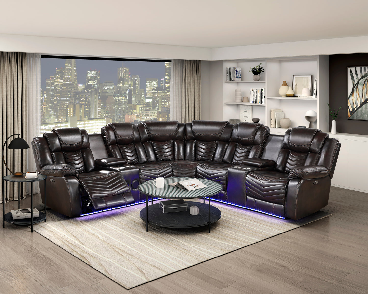 9508DB*SCPW (3)3-Piece Power Reclining Sectional with Consoles, Speakers, Subwoofer and LED Lighting - 9508DB*SCPW