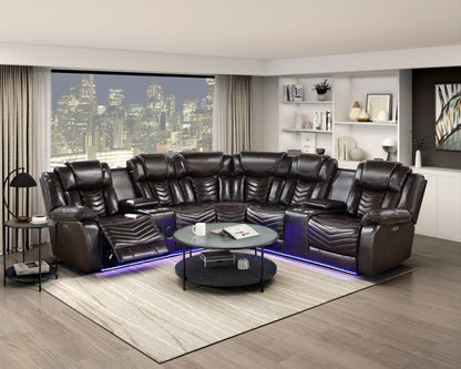 9508DB*SCPW (3)3-Piece Power Reclining Sectional with Consoles, Speakers, Subwoofer and LED Lighting - 9508DB*SCPW