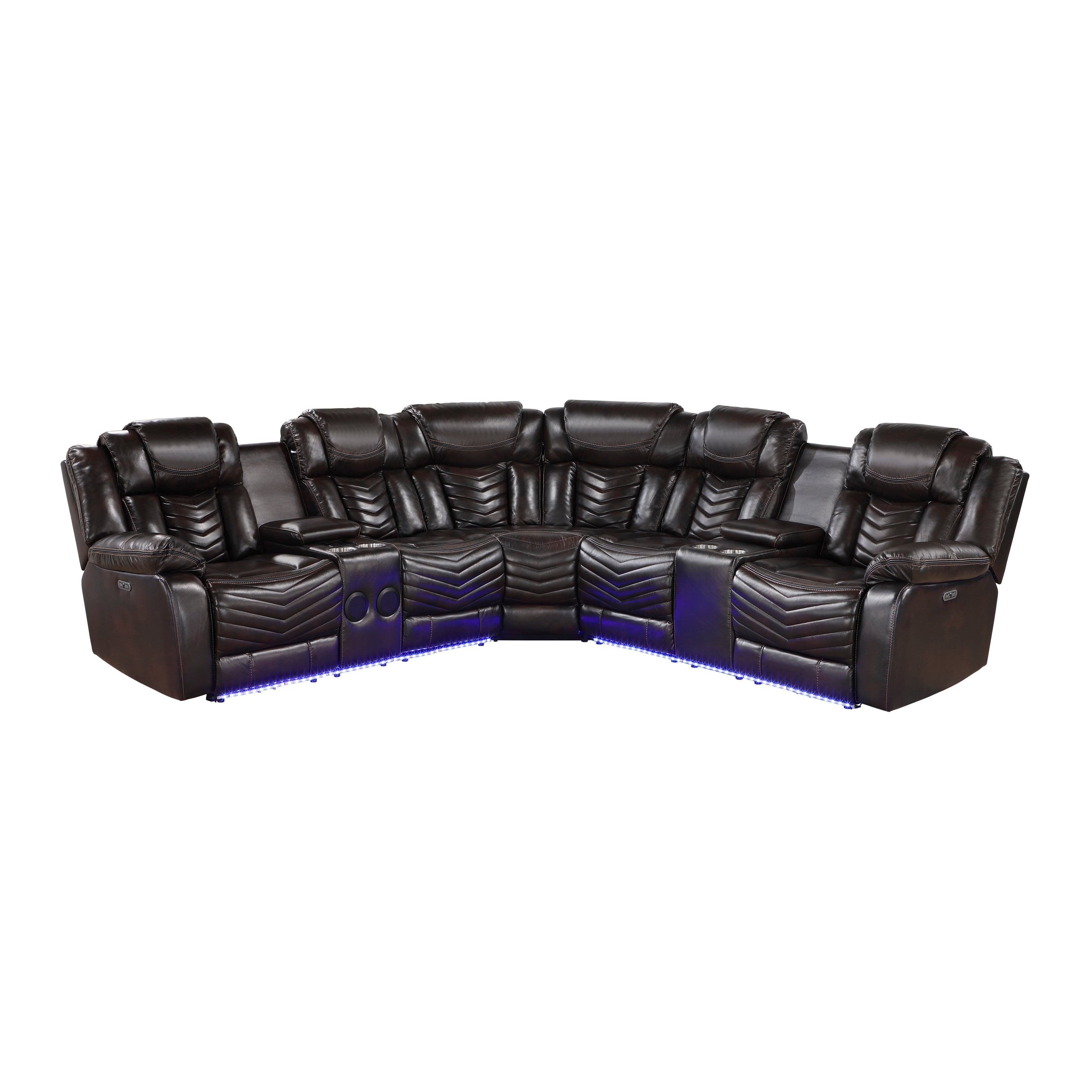 9508DB*SCPW (3)3-Piece Power Reclining Sectional with Consoles, Speakers, Subwoofer and LED Lighting - 9508DB*SCPW