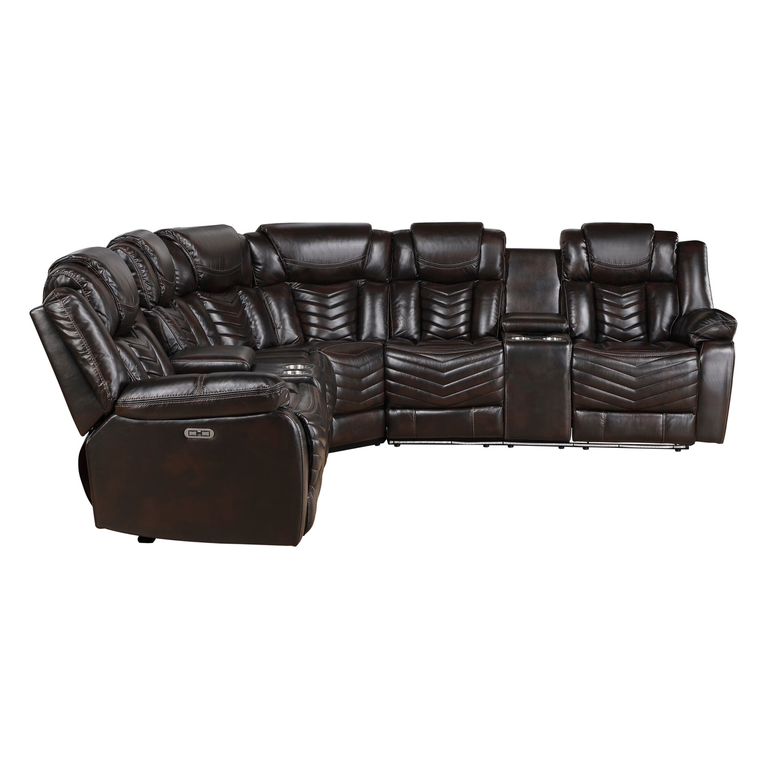 9508DB*SCPW (3)3-Piece Power Reclining Sectional with Consoles, Speakers, Subwoofer and LED Lighting - 9508DB*SCPW