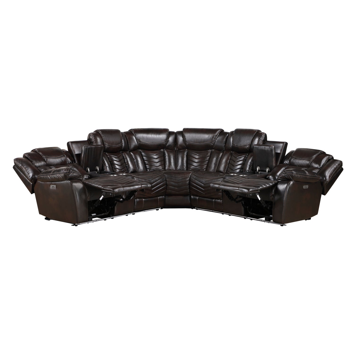 9508DB*SCPW (3)3-Piece Power Reclining Sectional with Consoles, Speakers, Subwoofer and LED Lighting - 9508DB*SCPW