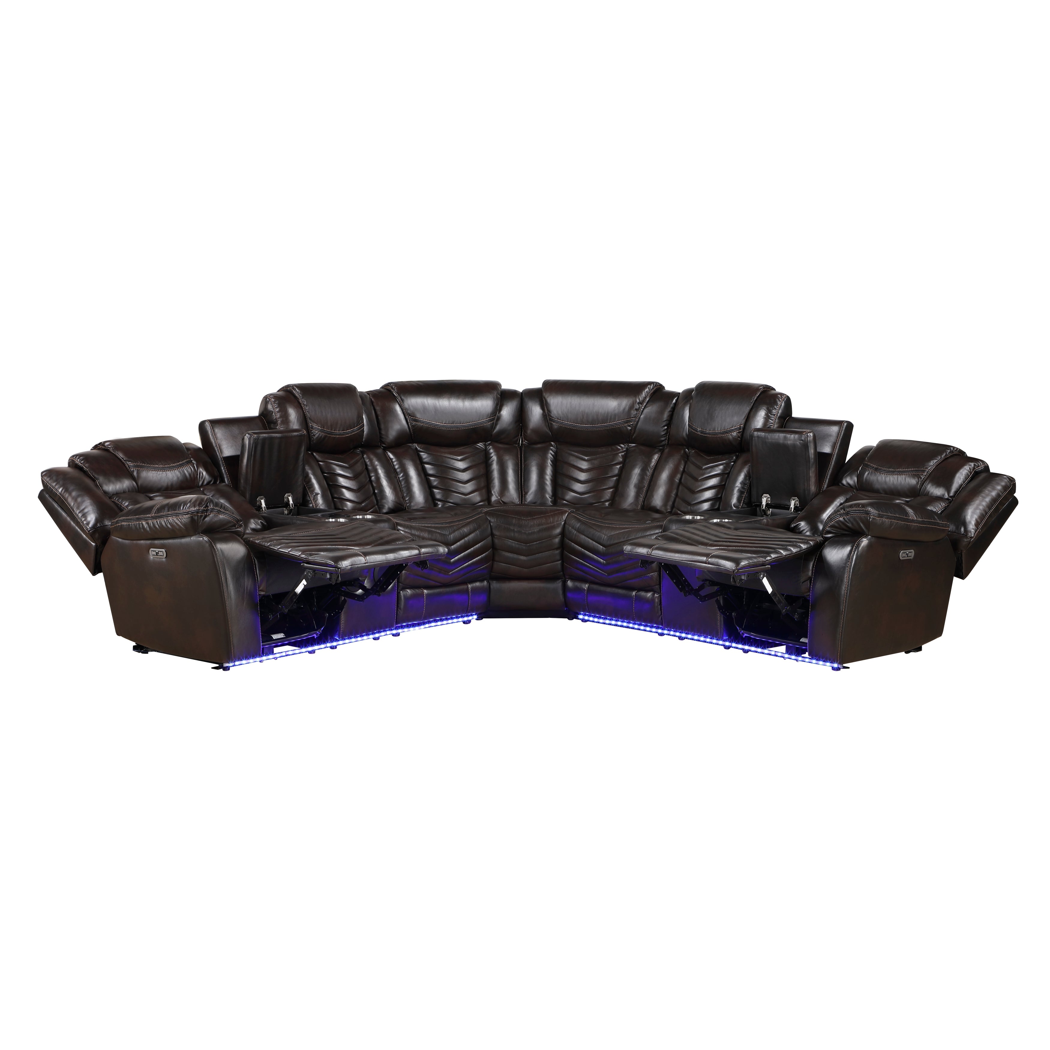 9508DB*SCPW (3)3-Piece Power Reclining Sectional with Consoles, Speakers, Subwoofer and LED Lighting - 9508DB*SCPW