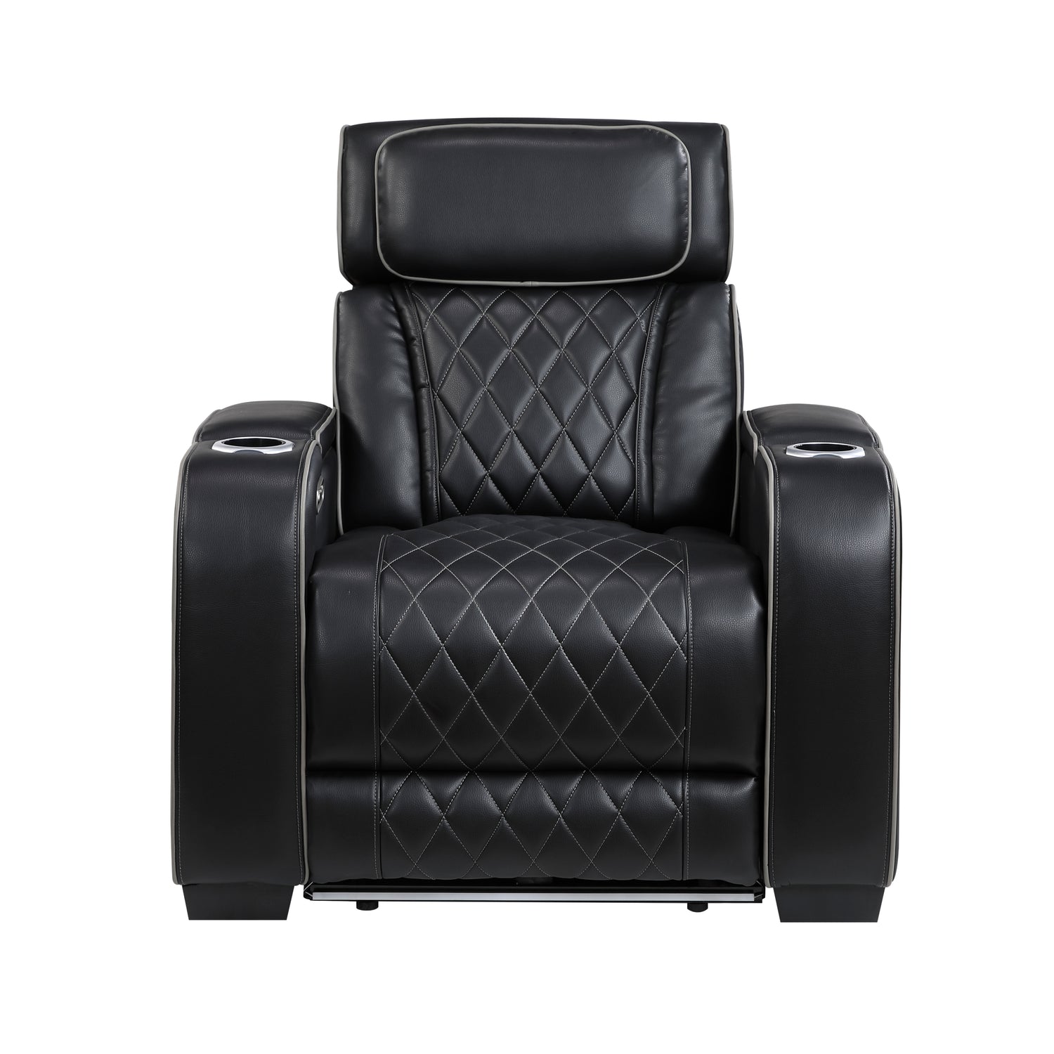 9516BLK-1PWH Power Reclining Chair with Power Headrest, Cup holders and Storage Arms(Top and Side), Charging Ports and LED lighting - 9516BLK-1PWH