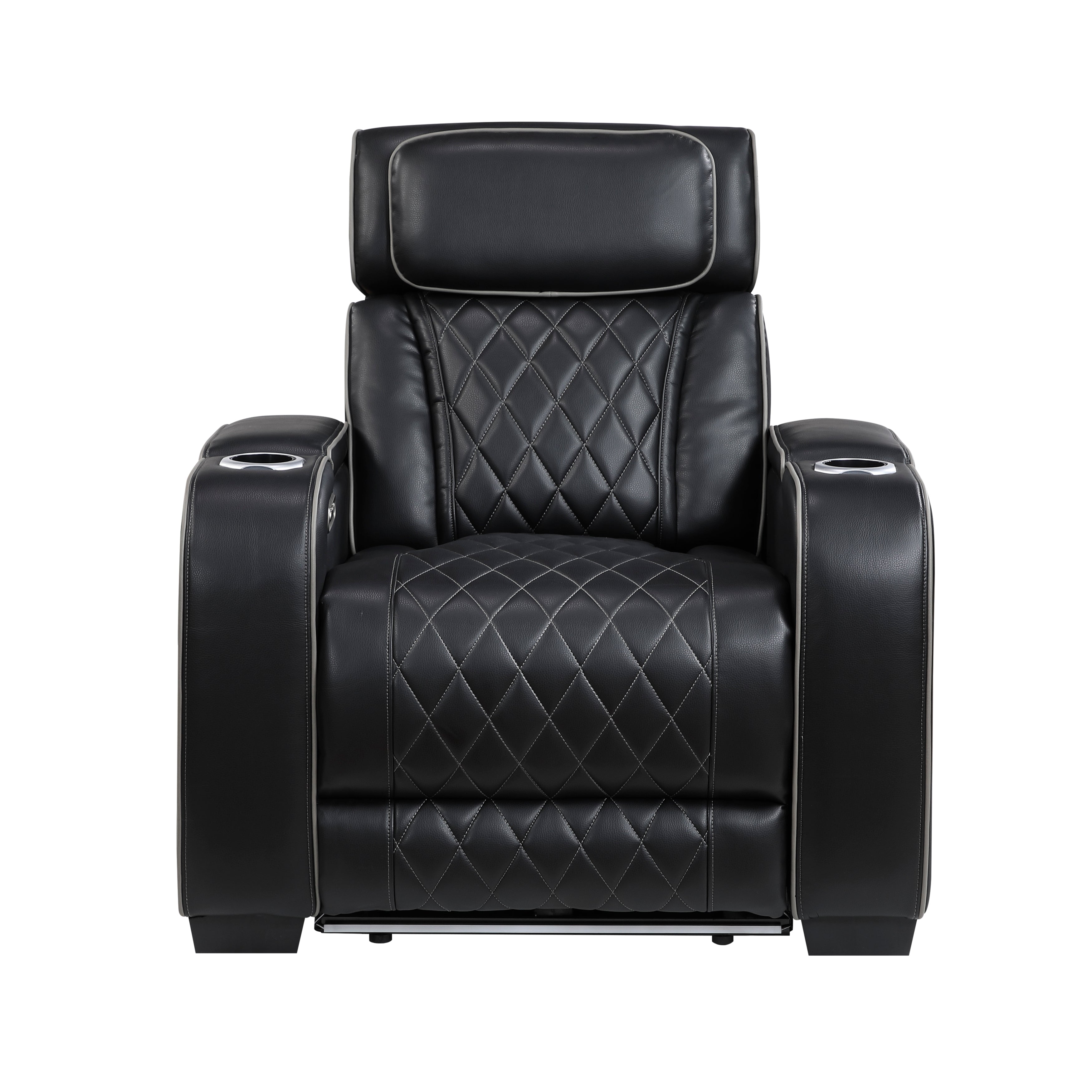 9516BLK-1PWH Power Reclining Chair with Power Headrest, Cup holders and Storage Arms(Top and Side), Charging Ports and LED lighting - 9516BLK-1PWH