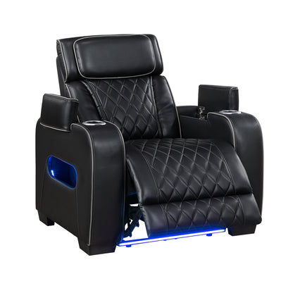 9516BLK-1PWH Power Reclining Chair with Power Headrest, Cup holders and Storage Arms(Top and Side), Charging Ports and LED lighting - 9516BLK-1PWH