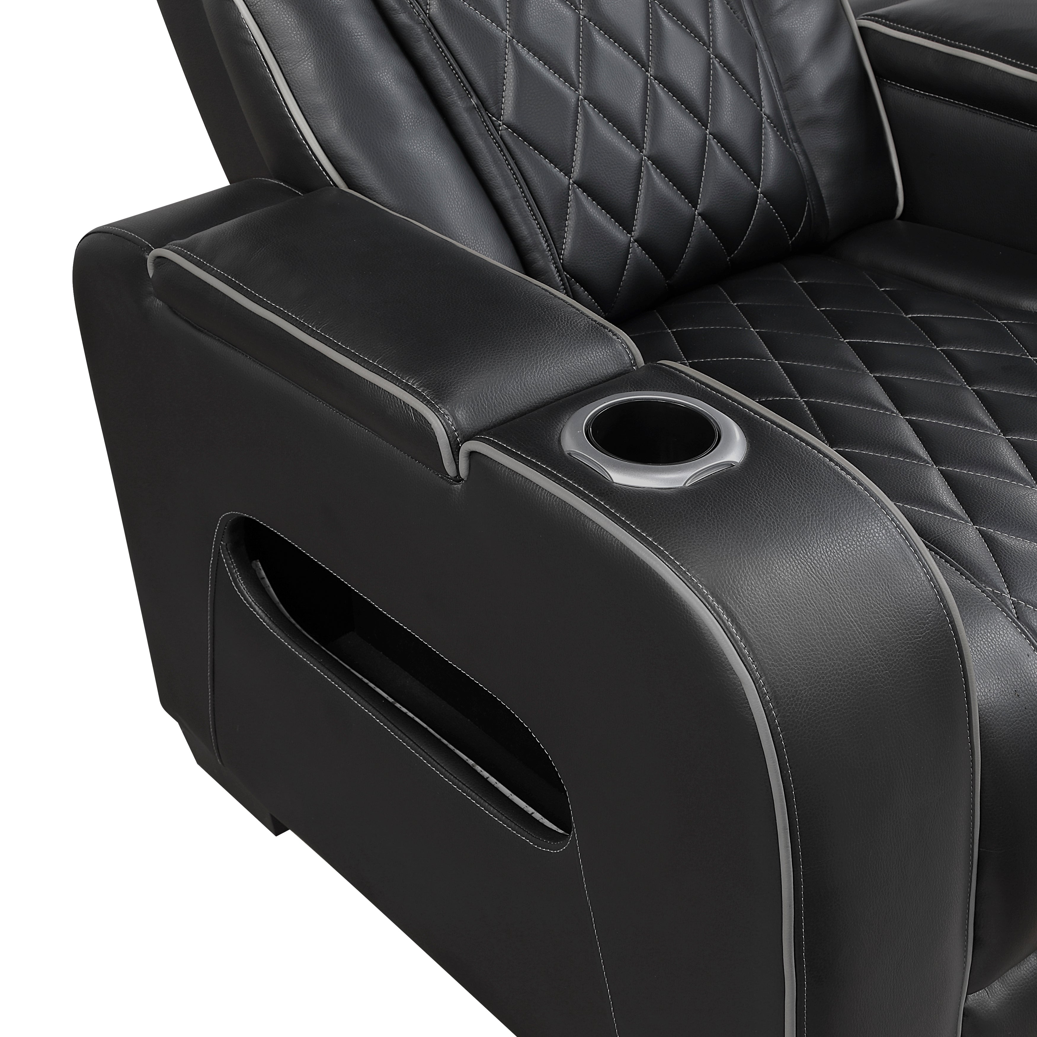 9516BLK-1PWH Power Reclining Chair with Power Headrest, Cup holders and Storage Arms(Top and Side), Charging Ports and LED lighting - 9516BLK-1PWH