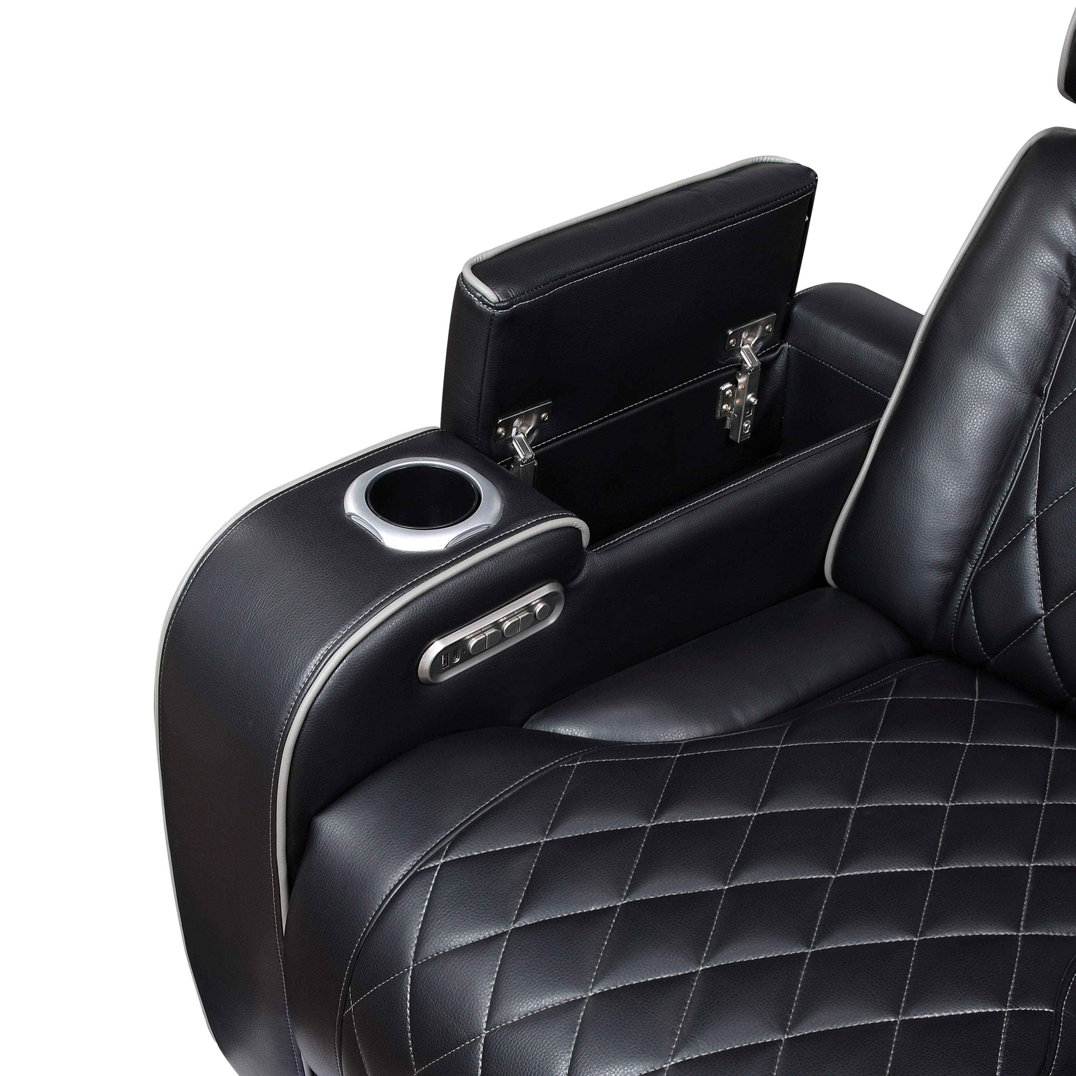 9516BLK-1PWH Power Reclining Chair with Power Headrest, Cup holders and Storage Arms(Top and Side), Charging Ports and LED lighting - 9516BLK-1PWH