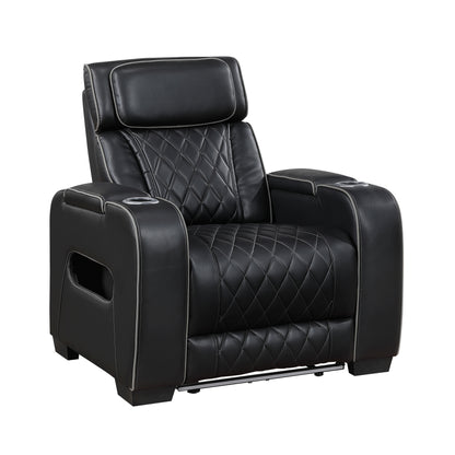 9516BLK-1PWH Power Reclining Chair with Power Headrest, Cup holders and Storage Arms(Top and Side), Charging Ports and LED lighting - 9516BLK-1PWH