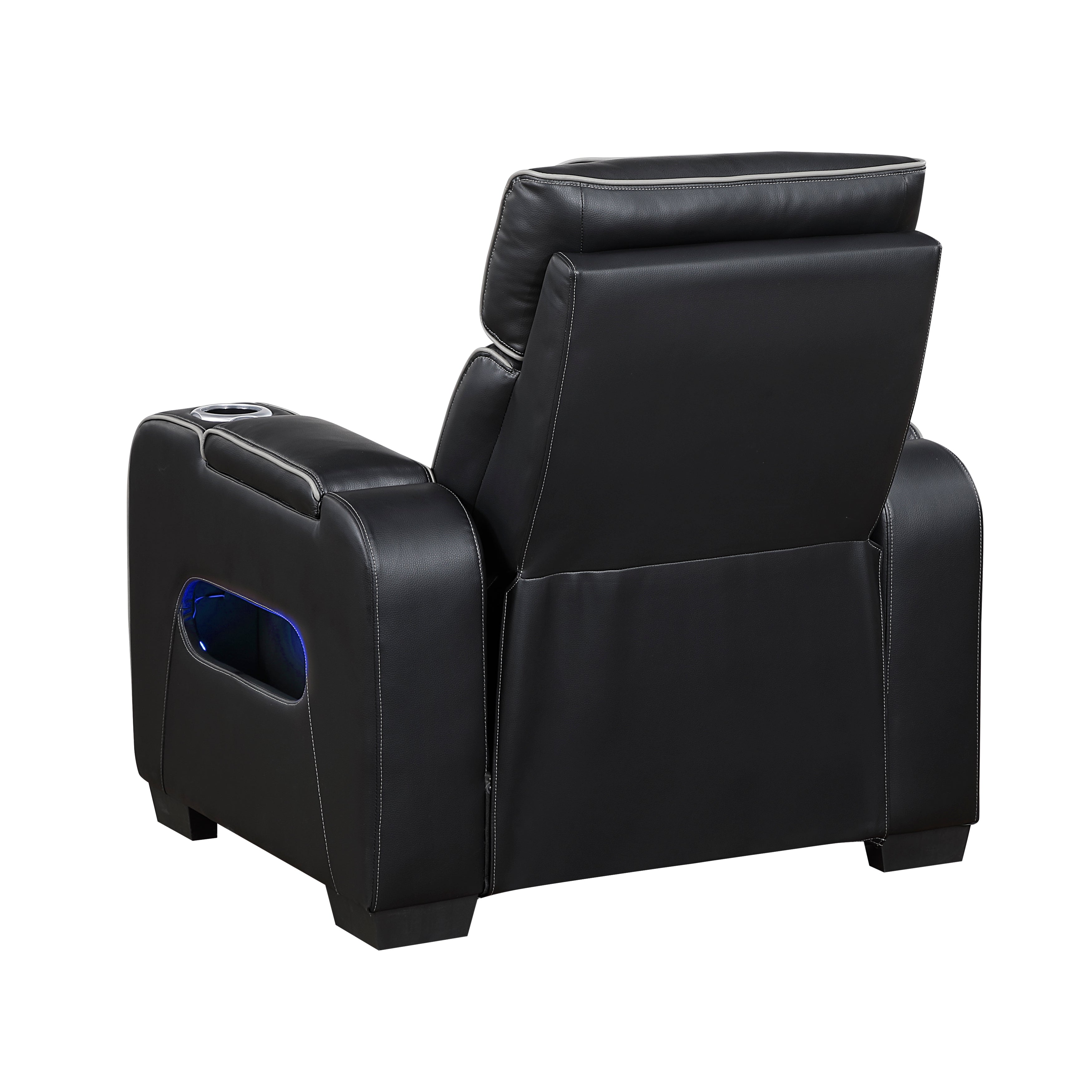 9516BLK-1PWH Power Reclining Chair with Power Headrest, Cup holders and Storage Arms(Top and Side), Charging Ports and LED lighting - 9516BLK-1PWH