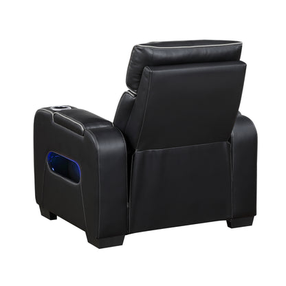 9516BLK-1PWH Power Reclining Chair with Power Headrest, Cup holders and Storage Arms(Top and Side), Charging Ports and LED lighting - 9516BLK-1PWH