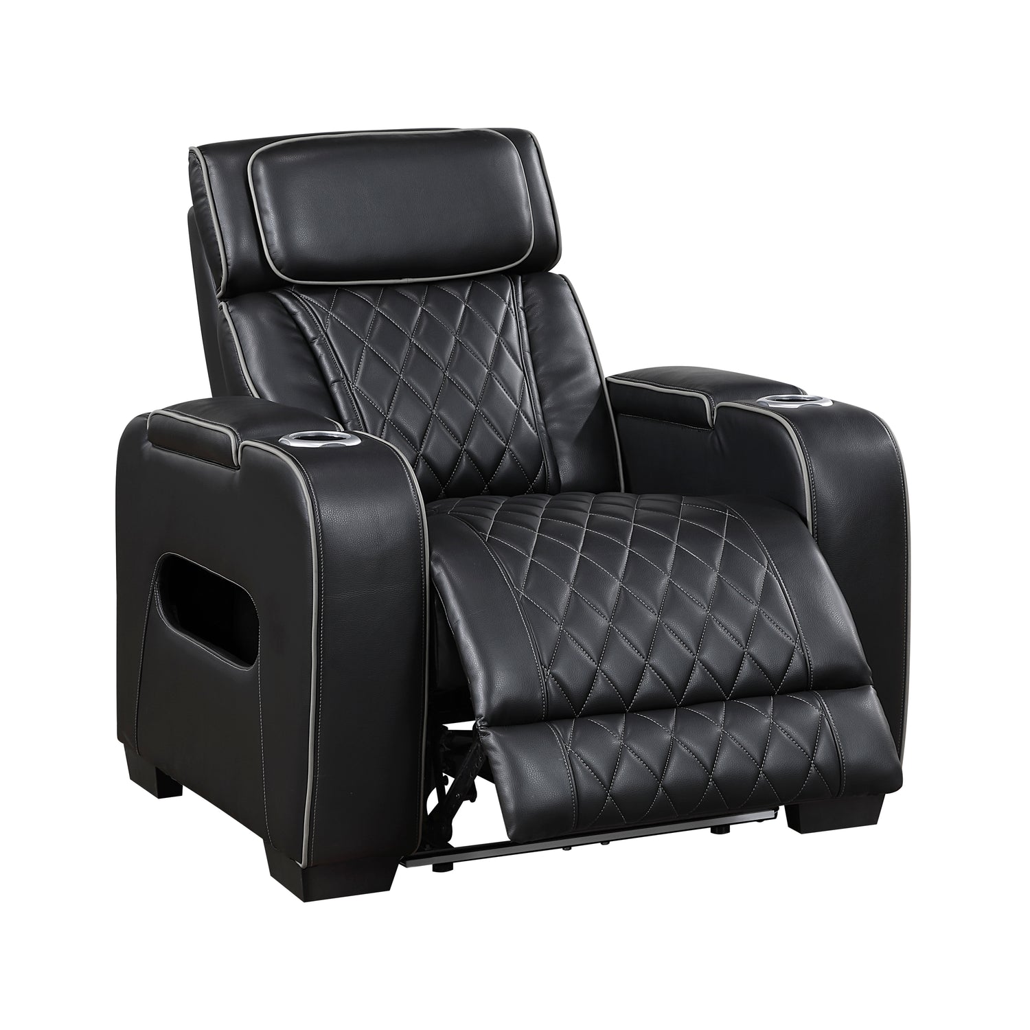 9516BLK-1PWH Power Reclining Chair with Power Headrest, Cup holders and Storage Arms(Top and Side), Charging Ports and LED lighting - 9516BLK-1PWH