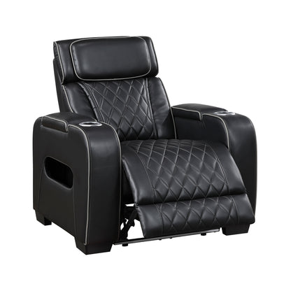 9516BLK-1PWH Power Reclining Chair with Power Headrest, Cup holders and Storage Arms(Top and Side), Charging Ports and LED lighting - 9516BLK-1PWH
