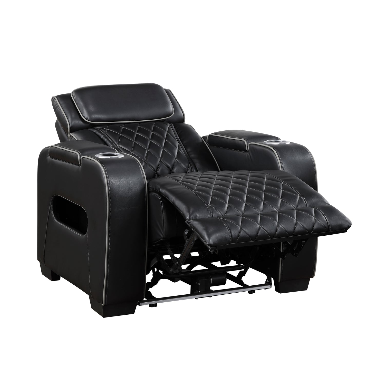 9516BLK-1PWH Power Reclining Chair with Power Headrest, Cup holders and Storage Arms(Top and Side), Charging Ports and LED lighting - 9516BLK-1PWH
