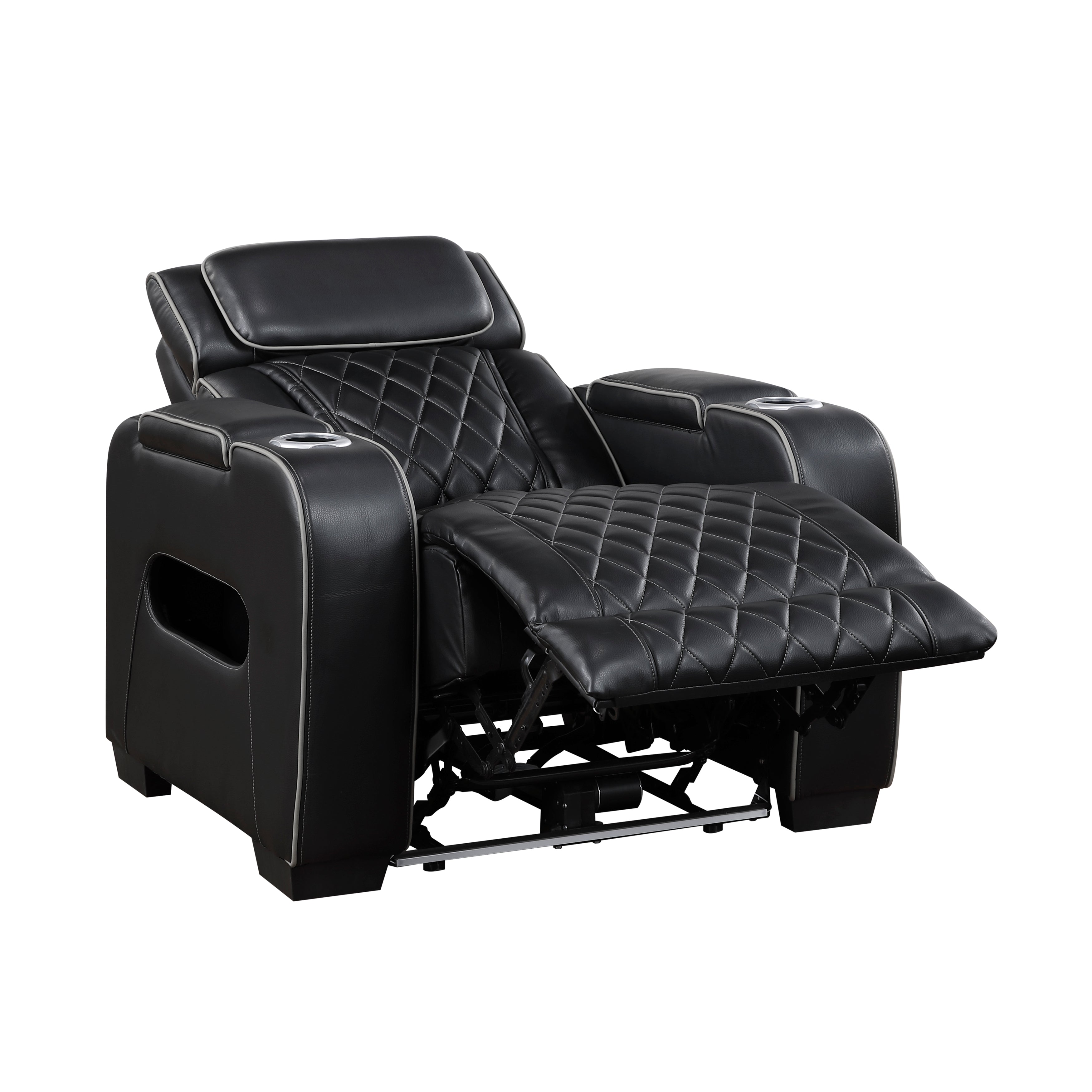 9516BLK-1PWH Power Reclining Chair with Power Headrest, Cup holders and Storage Arms(Top and Side), Charging Ports and LED lighting - 9516BLK-1PWH