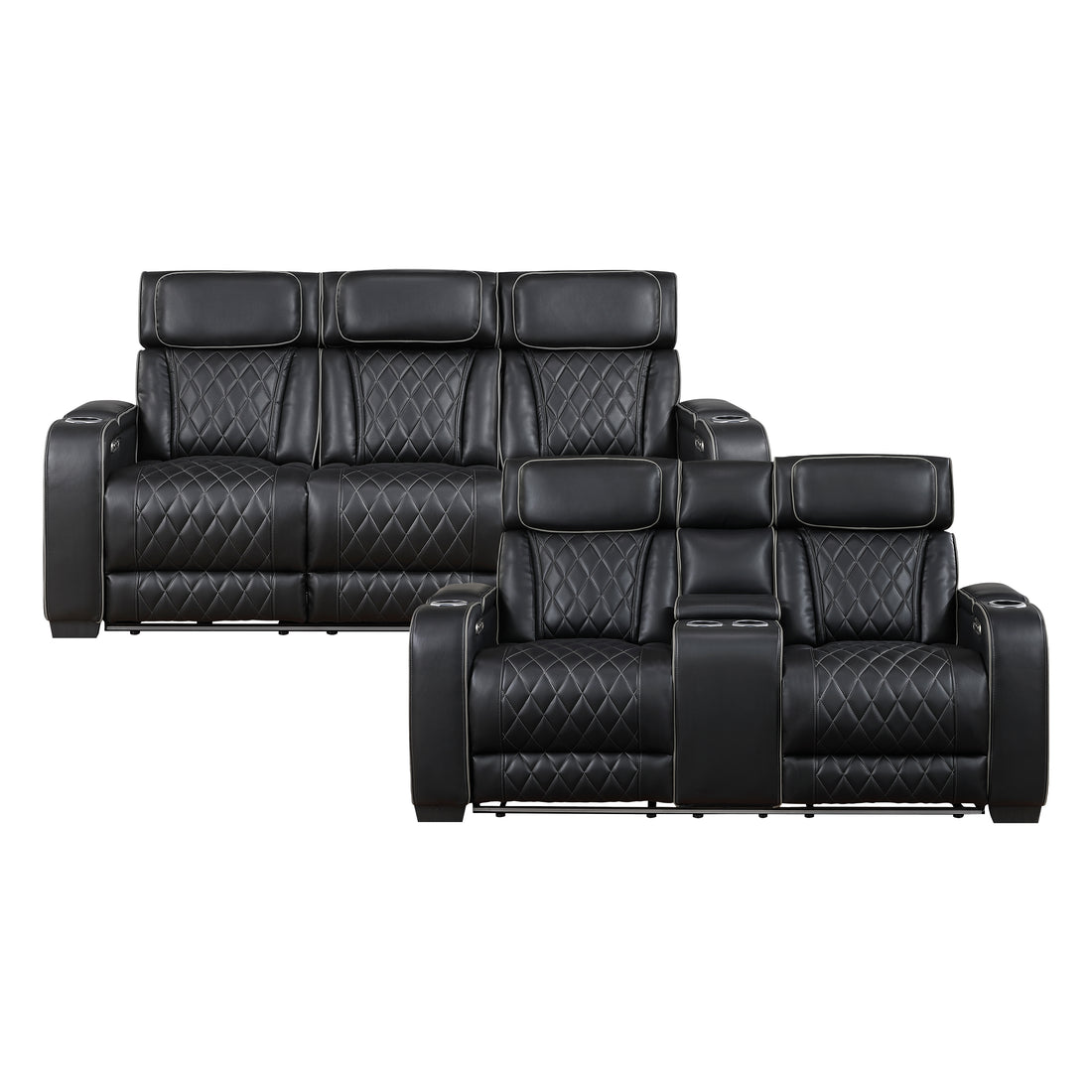 9516BLK*2PWH 2pc Set: Sofa, Love (Power) - 9516BLK*2PWH