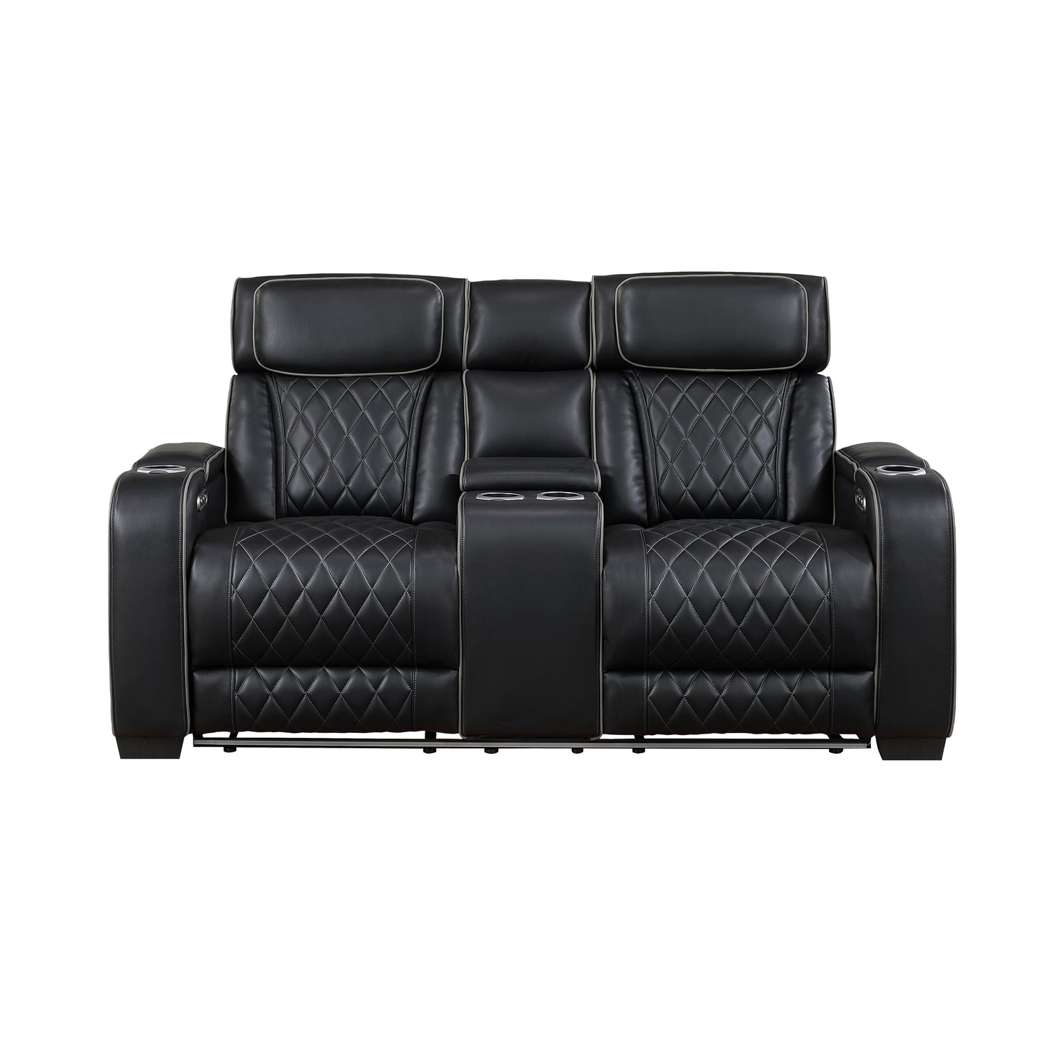9516BLK-2PWH Power Double Reclining Love Seat with Center Console, Power Headrests, Storage Arms(Top and Side), Cup holders, Charging Ports and LED lighting - 9516BLK-2PWH