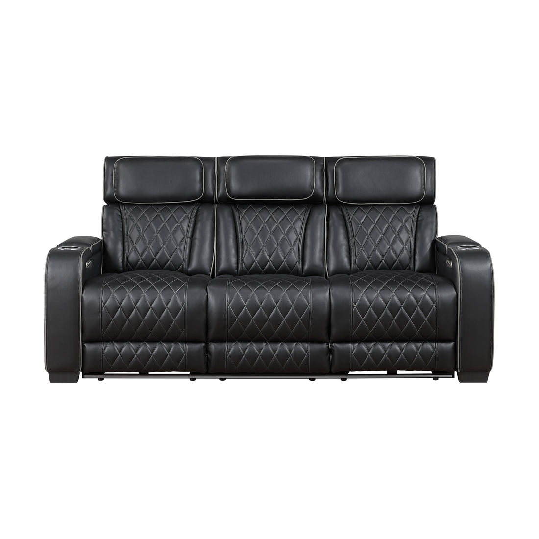 9516BLK-3PWH Power Double Reclining Sofa with Center Drop-Down Cup Holders, Power Headrests, Storage Arms(Top and Side), Cup holders and Reading Lights, Two Wireless Chargers, Charging Ports and LED Lighting - 9516BLK-3PWH