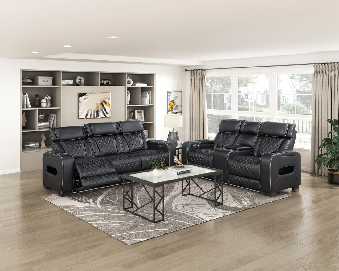 Fairway Black Power Double Reclining Living Room Set from Homelegance - Luna Furniture
