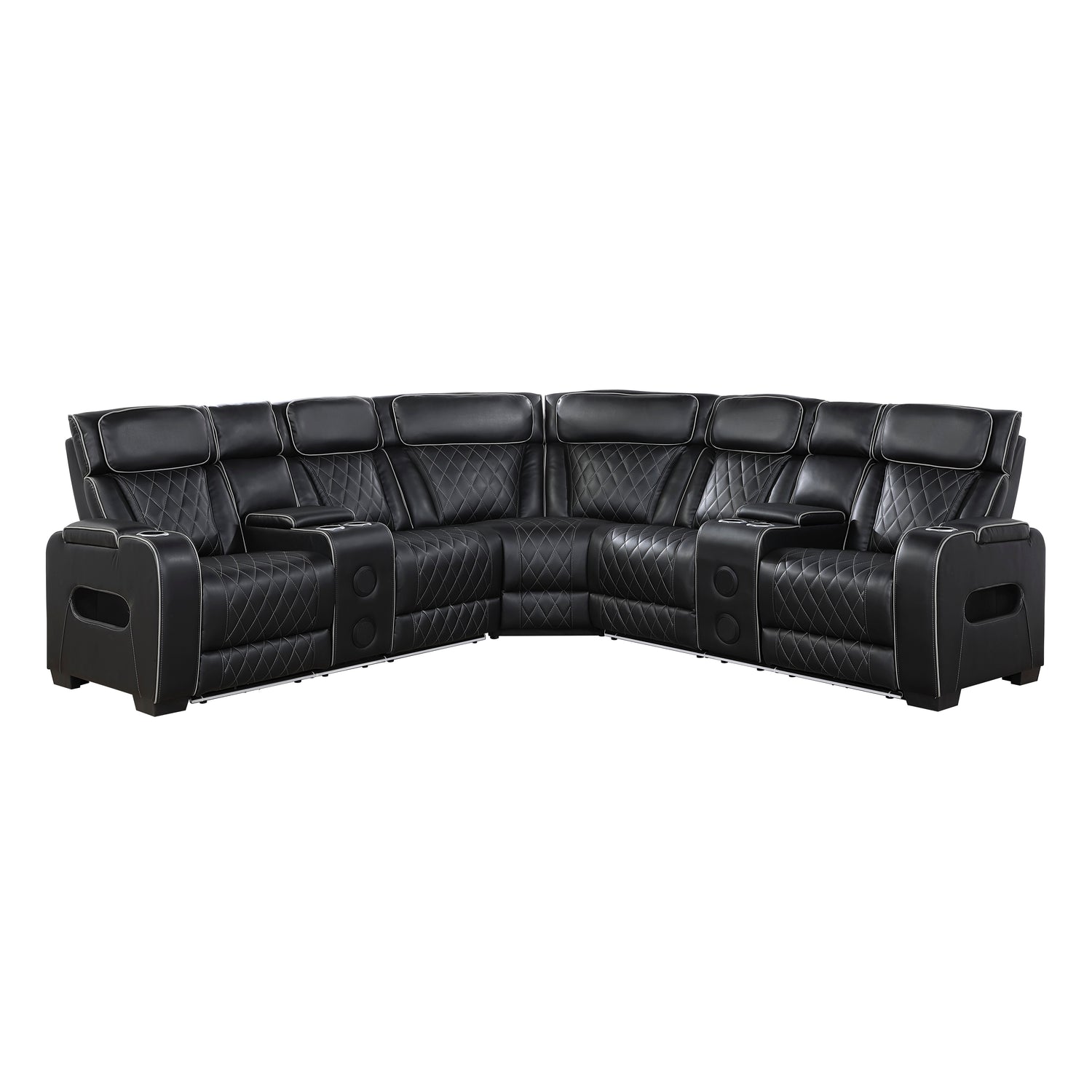 9516BLKS*32LCN2RCNPWH (3)3-Piece Power Reclining Sectional with Consoles, Power Headrests, Storage Arms(Top and Side), Cup holders, Charging Ports, Wireless speakers and LED lighting - 9516BLKS*32LCN2RCNPWH