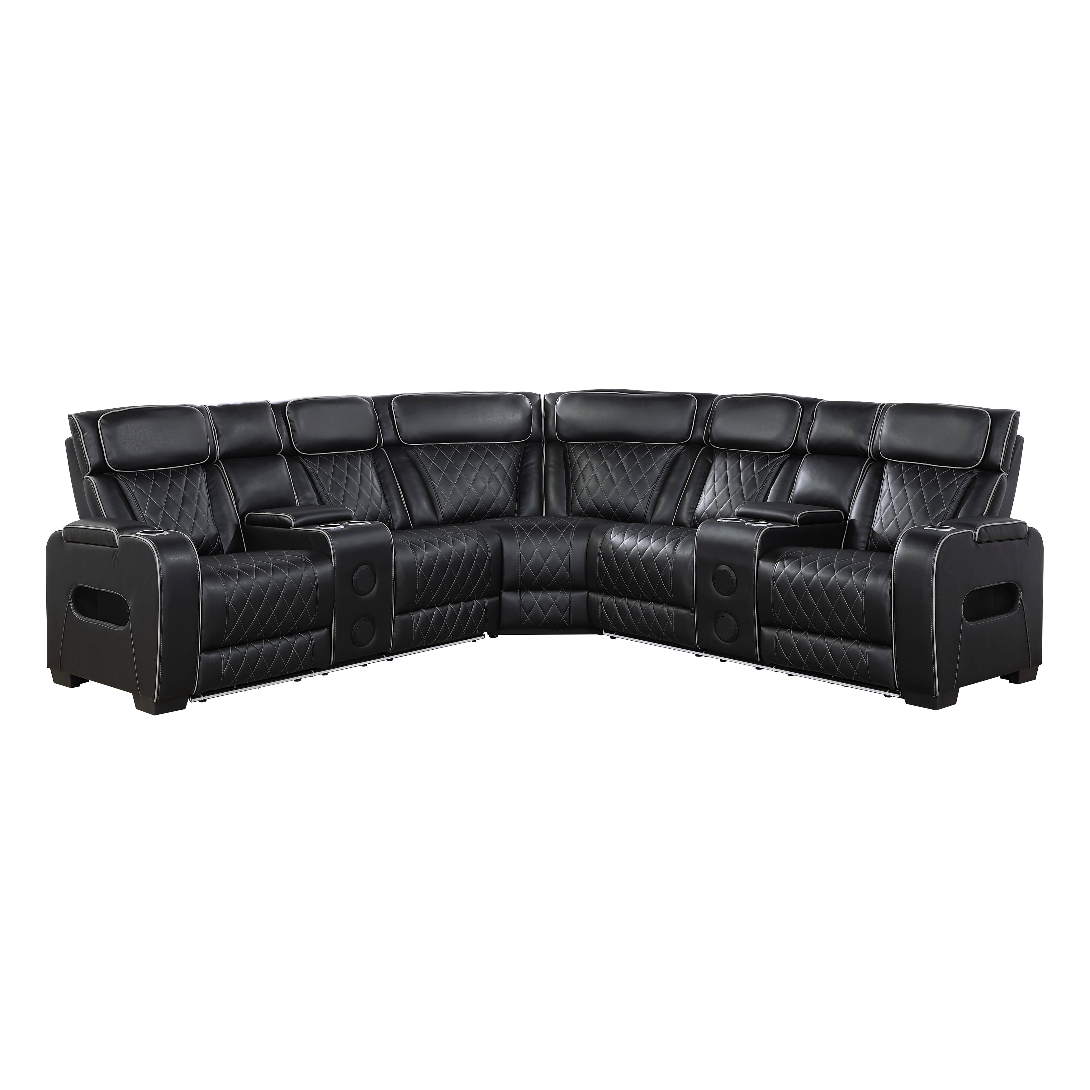 9516BLKS*32LCN2RCNPWH (3)3-Piece Power Reclining Sectional with Consoles, Power Headrests, Storage Arms(Top and Side), Cup holders, Charging Ports, Wireless speakers and LED lighting - 9516BLKS*32LCN2RCNPWH