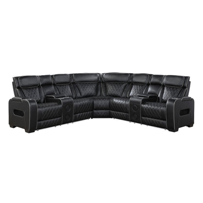 9516BLKS*32LCN2RCNPWH (3)3-Piece Power Reclining Sectional with Consoles, Power Headrests, Storage Arms(Top and Side), Cup holders, Charging Ports, Wireless speakers and LED lighting - 9516BLKS*32LCN2RCNPWH