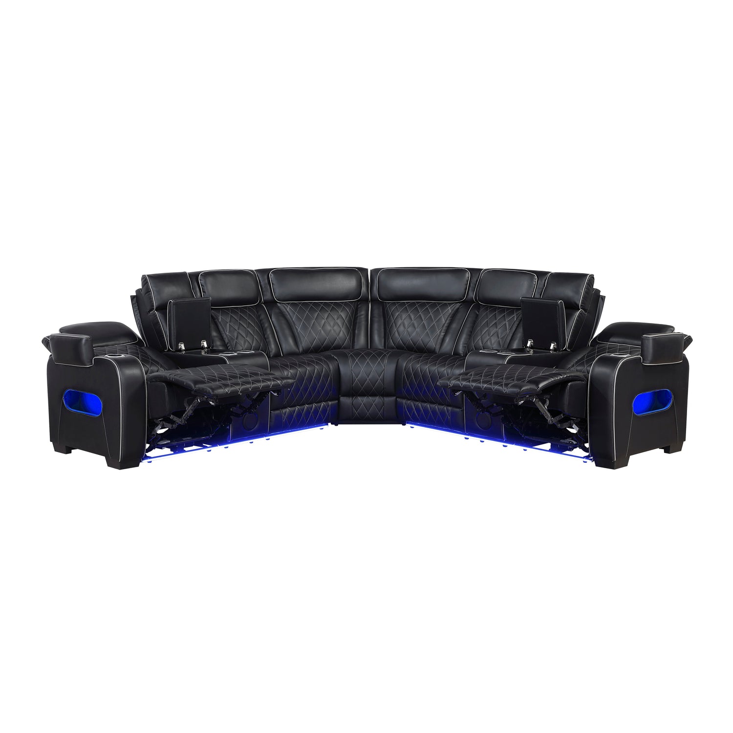 9516BLKS*32LCN2RCNPWH (3)3-Piece Power Reclining Sectional with Consoles, Power Headrests, Storage Arms(Top and Side), Cup holders, Charging Ports, Wireless speakers and LED lighting - 9516BLKS*32LCN2RCNPWH