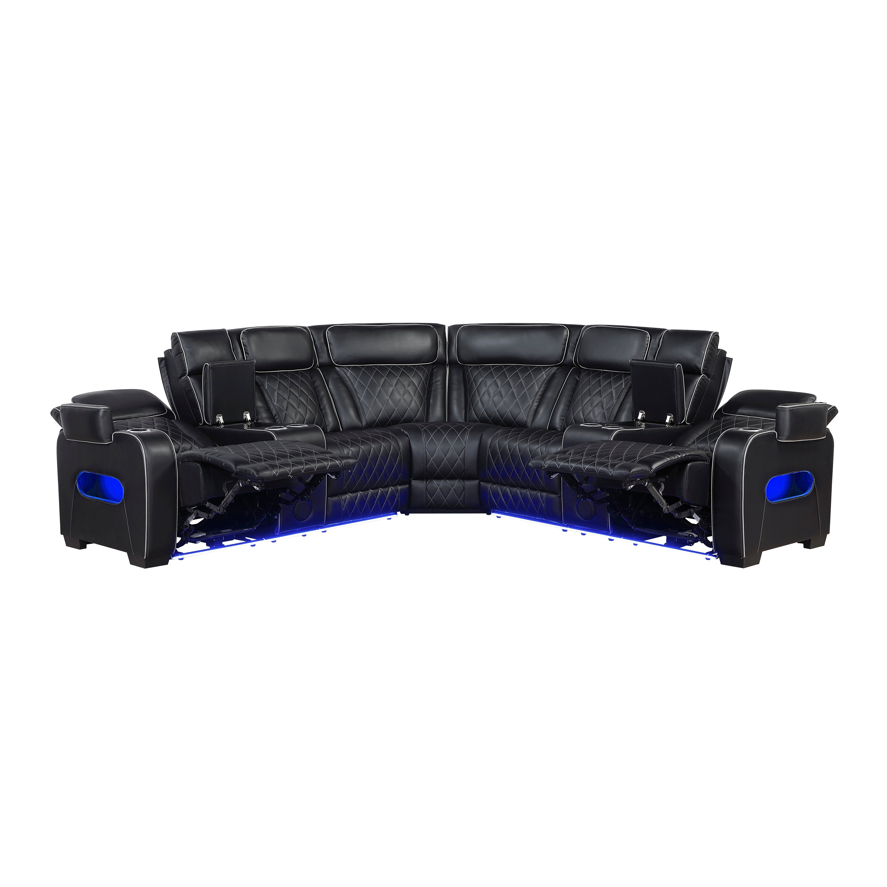 9516BLKS*32LCN2RCNPWH (3)3-Piece Power Reclining Sectional with Consoles, Power Headrests, Storage Arms(Top and Side), Cup holders, Charging Ports, Wireless speakers and LED lighting - 9516BLKS*32LCN2RCNPWH