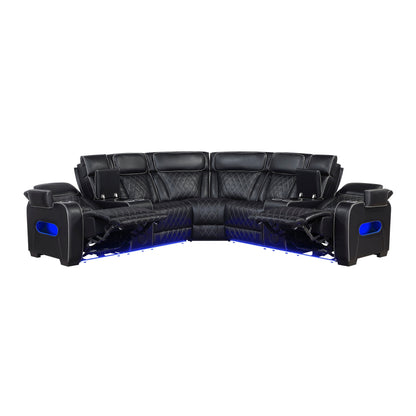 9516BLKS*32LCN2RCNPWH (3)3-Piece Power Reclining Sectional with Consoles, Power Headrests, Storage Arms(Top and Side), Cup holders, Charging Ports, Wireless speakers and LED lighting - 9516BLKS*32LCN2RCNPWH