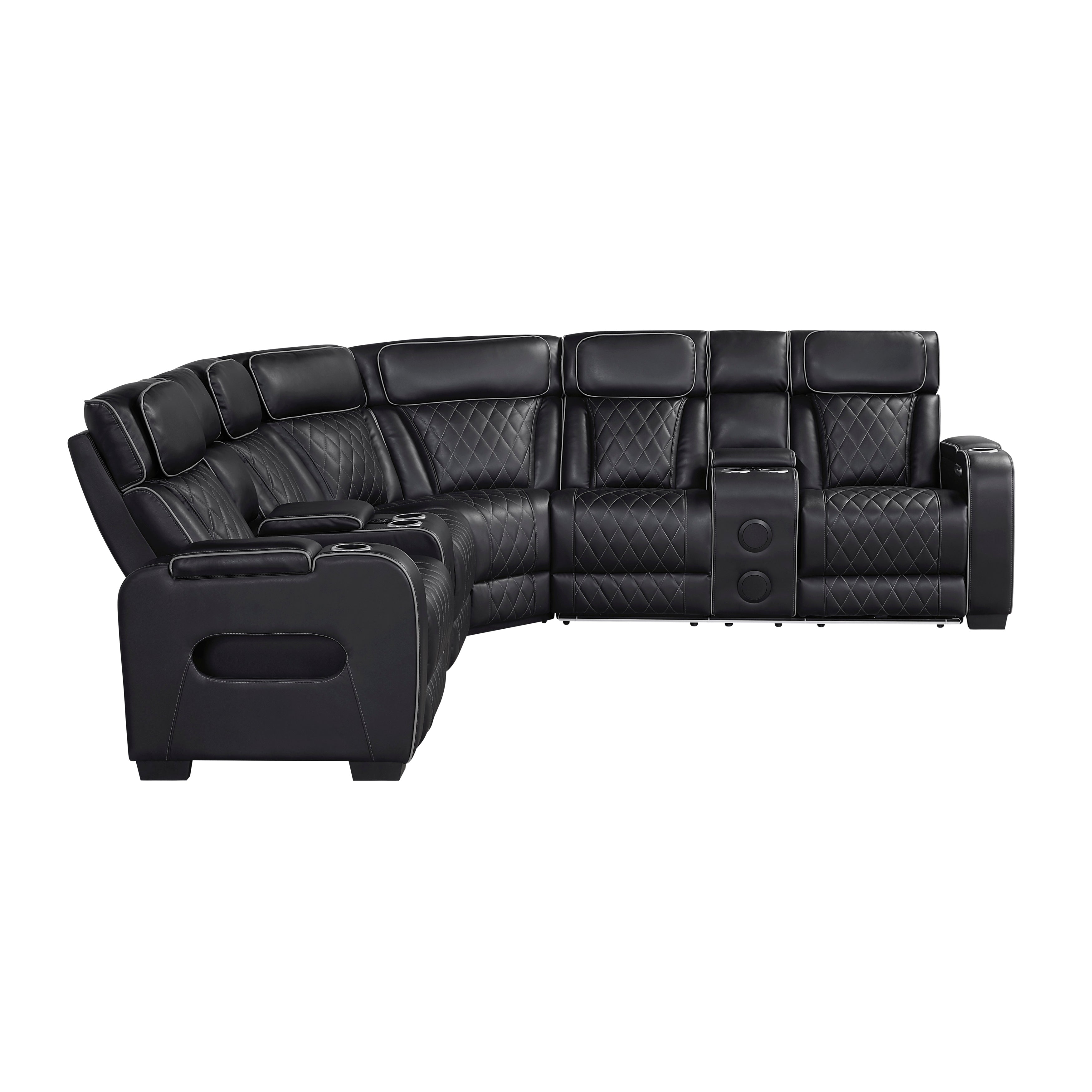 9516BLKS*32LCN2RCNPWH (3)3-Piece Power Reclining Sectional with Consoles, Power Headrests, Storage Arms(Top and Side), Cup holders, Charging Ports, Wireless speakers and LED lighting - 9516BLKS*32LCN2RCNPWH