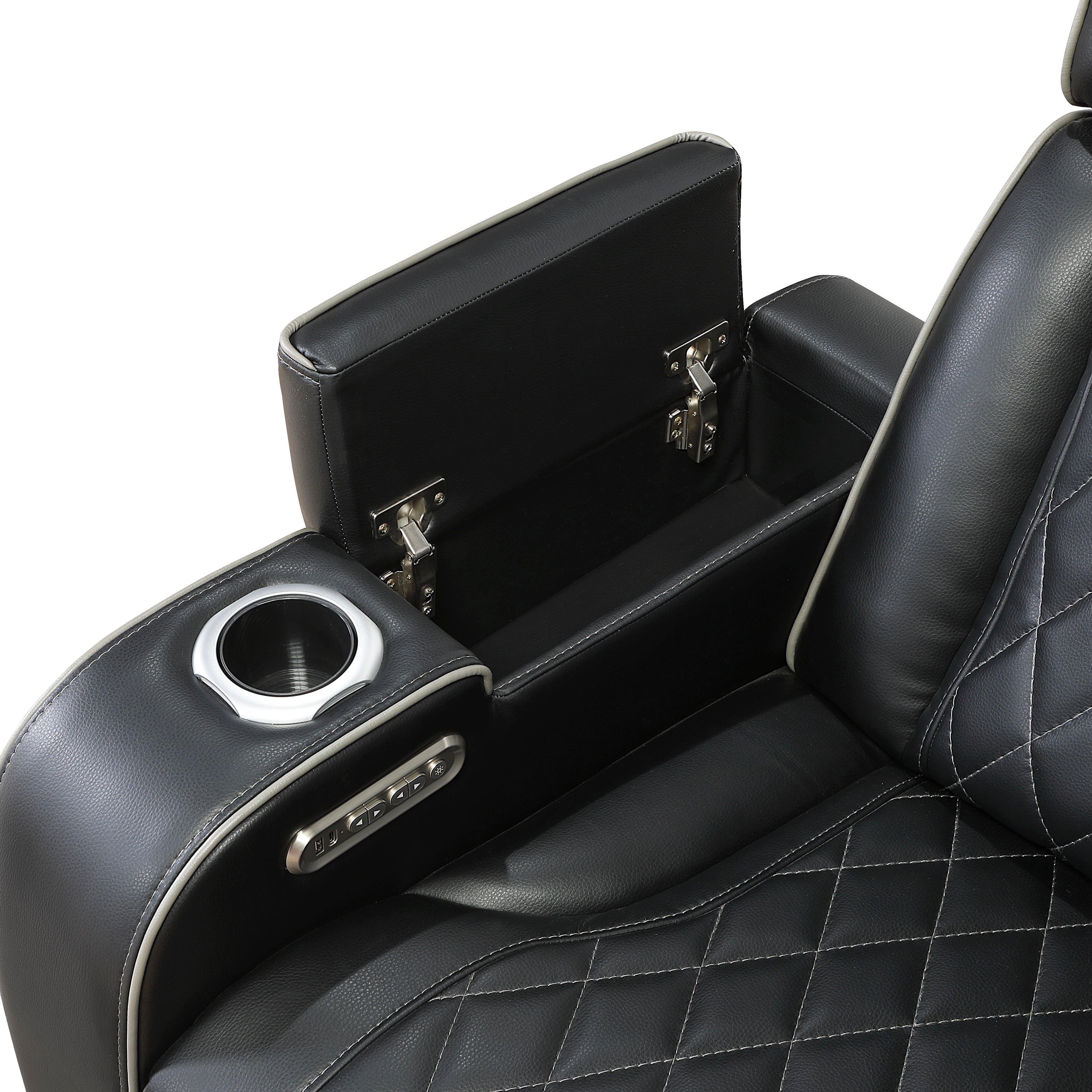 9516BLKS*32LCN2RCNPWH (3)3-Piece Power Reclining Sectional with Consoles, Power Headrests, Storage Arms(Top and Side), Cup holders, Charging Ports, Wireless speakers and LED lighting - 9516BLKS*32LCN2RCNPWH