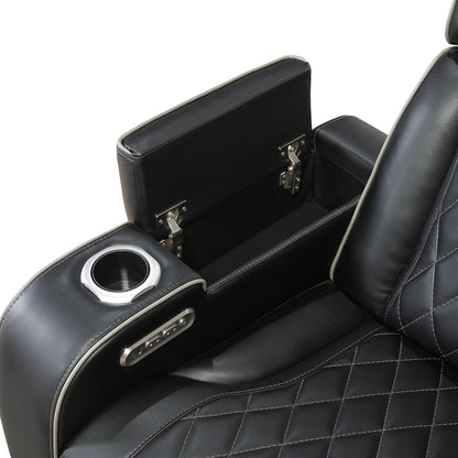 9516BLKS*32LCN2RCNPWH (3)3-Piece Power Reclining Sectional with Consoles, Power Headrests, Storage Arms(Top and Side), Cup holders, Charging Ports, Wireless speakers and LED lighting - 9516BLKS*32LCN2RCNPWH