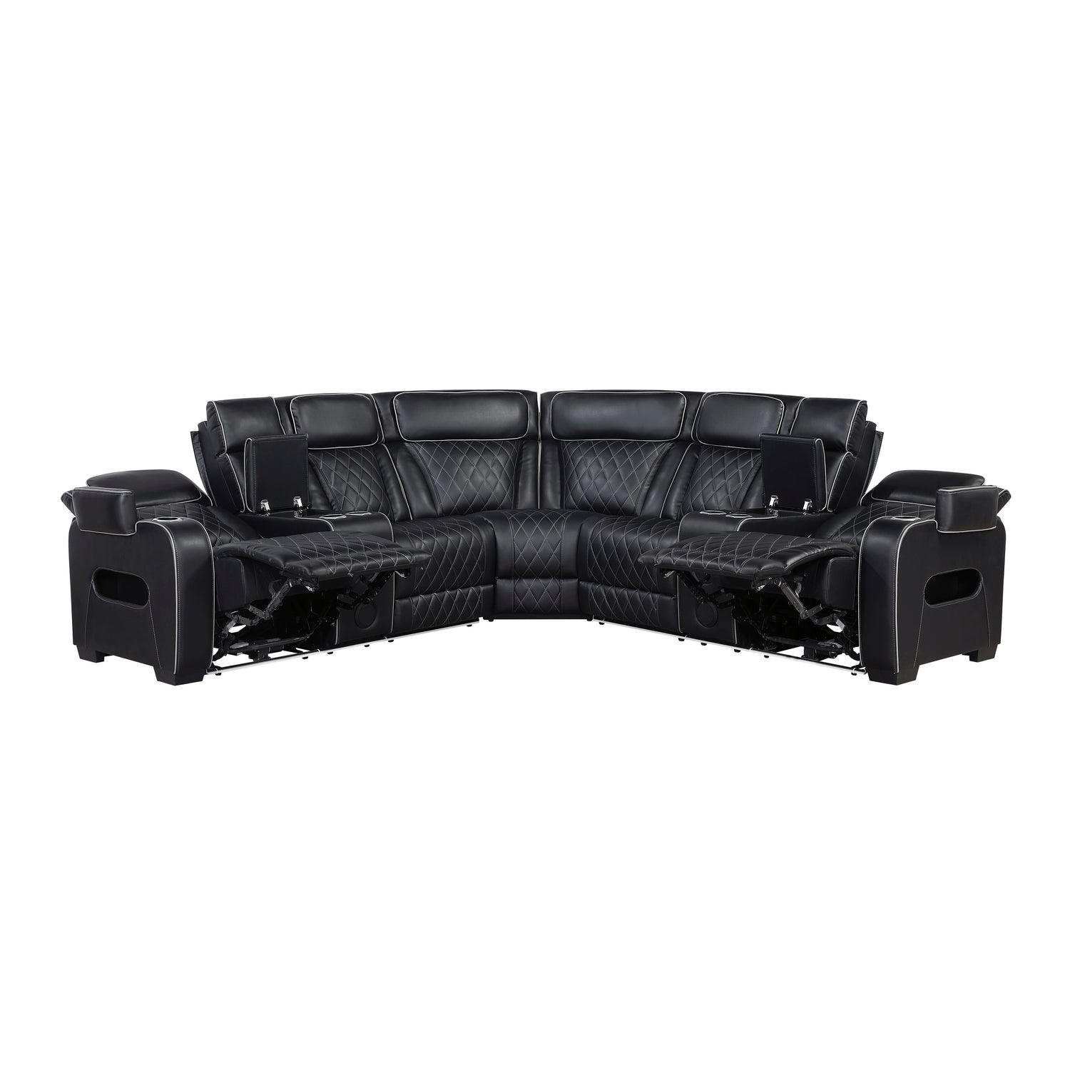 9516BLKS*32LCN2RCNPWH (3)3-Piece Power Reclining Sectional with Consoles, Power Headrests, Storage Arms(Top and Side), Cup holders, Charging Ports, Wireless speakers and LED lighting - 9516BLKS*32LCN2RCNPWH