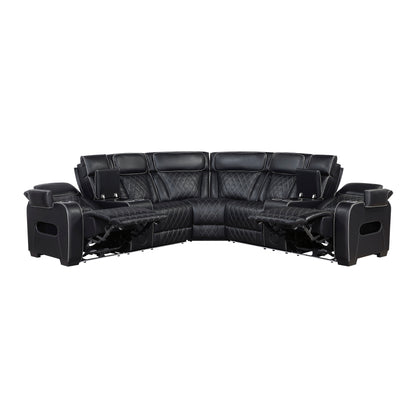 9516BLKS*32LCN2RCNPWH (3)3-Piece Power Reclining Sectional with Consoles, Power Headrests, Storage Arms(Top and Side), Cup holders, Charging Ports, Wireless speakers and LED lighting - 9516BLKS*32LCN2RCNPWH