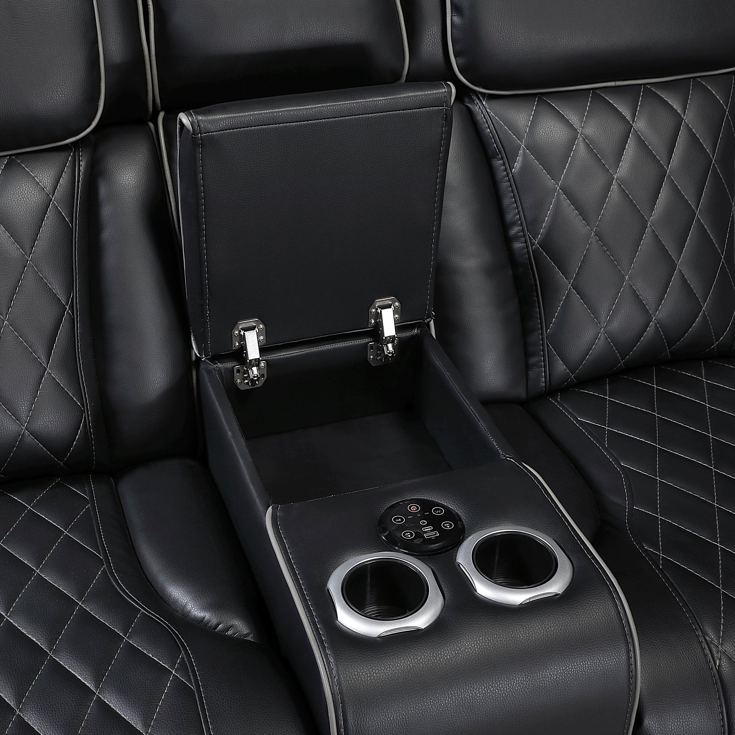 9516BLKS*32LCN2RCNPWH (3)3-Piece Power Reclining Sectional with Consoles, Power Headrests, Storage Arms(Top and Side), Cup holders, Charging Ports, Wireless speakers and LED lighting - 9516BLKS*32LCN2RCNPWH