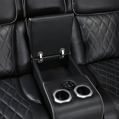 9516BLKS*32LCN2RCNPWH (3)3-Piece Power Reclining Sectional with Consoles, Power Headrests, Storage Arms(Top and Side), Cup holders, Charging Ports, Wireless speakers and LED lighting - 9516BLKS*32LCN2RCNPWH