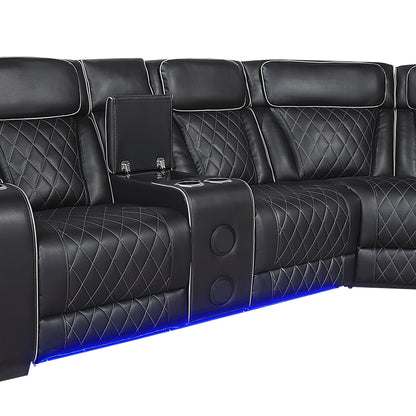 9516BLKS*32LCN2RCNPWH (3)3-Piece Power Reclining Sectional with Consoles, Power Headrests, Storage Arms(Top and Side), Cup holders, Charging Ports, Wireless speakers and LED lighting - 9516BLKS*32LCN2RCNPWH