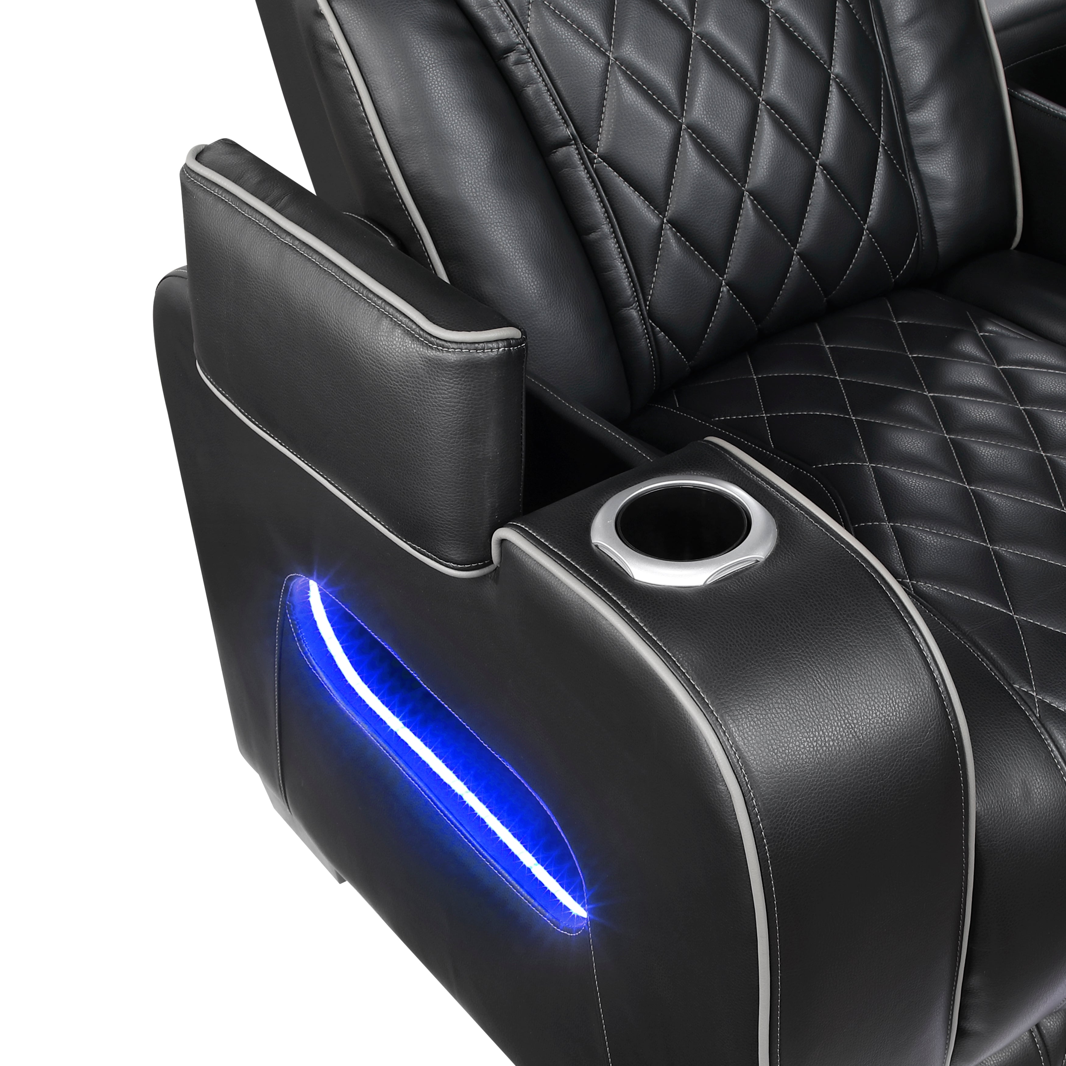9516BLKS*32LCN2RCNPWH (3)3-Piece Power Reclining Sectional with Consoles, Power Headrests, Storage Arms(Top and Side), Cup holders, Charging Ports, Wireless speakers and LED lighting - 9516BLKS*32LCN2RCNPWH
