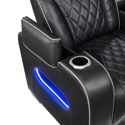 9516BLKS*32LCN2RCNPWH (3)3-Piece Power Reclining Sectional with Consoles, Power Headrests, Storage Arms(Top and Side), Cup holders, Charging Ports, Wireless speakers and LED lighting - 9516BLKS*32LCN2RCNPWH