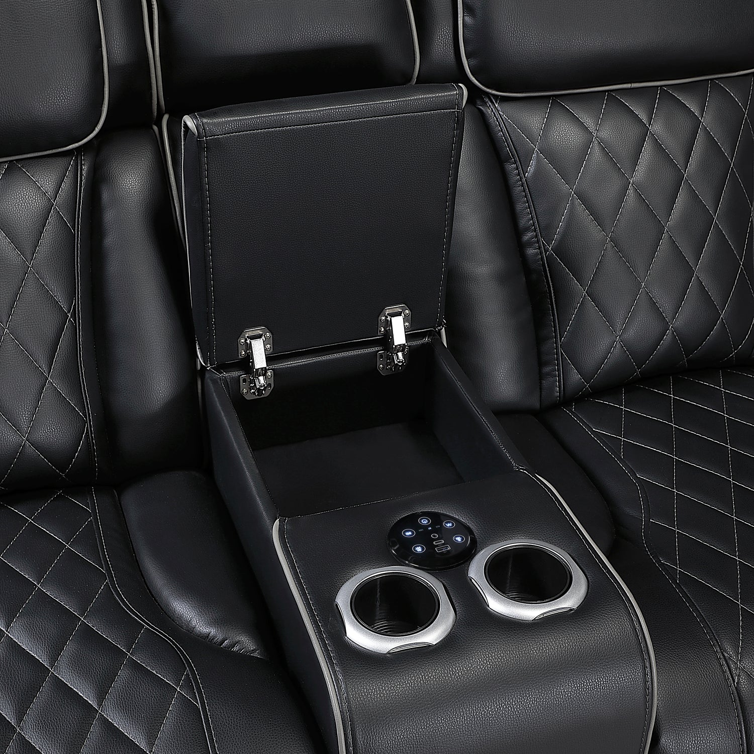 9516BLKS*32LCN2RCNPWH (3)3-Piece Power Reclining Sectional with Consoles, Power Headrests, Storage Arms(Top and Side), Cup holders, Charging Ports, Wireless speakers and LED lighting - 9516BLKS*32LCN2RCNPWH