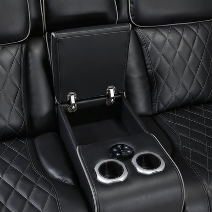 9516BLKS*32LCN2RCNPWH (3)3-Piece Power Reclining Sectional with Consoles, Power Headrests, Storage Arms(Top and Side), Cup holders, Charging Ports, Wireless speakers and LED lighting - 9516BLKS*32LCN2RCNPWH