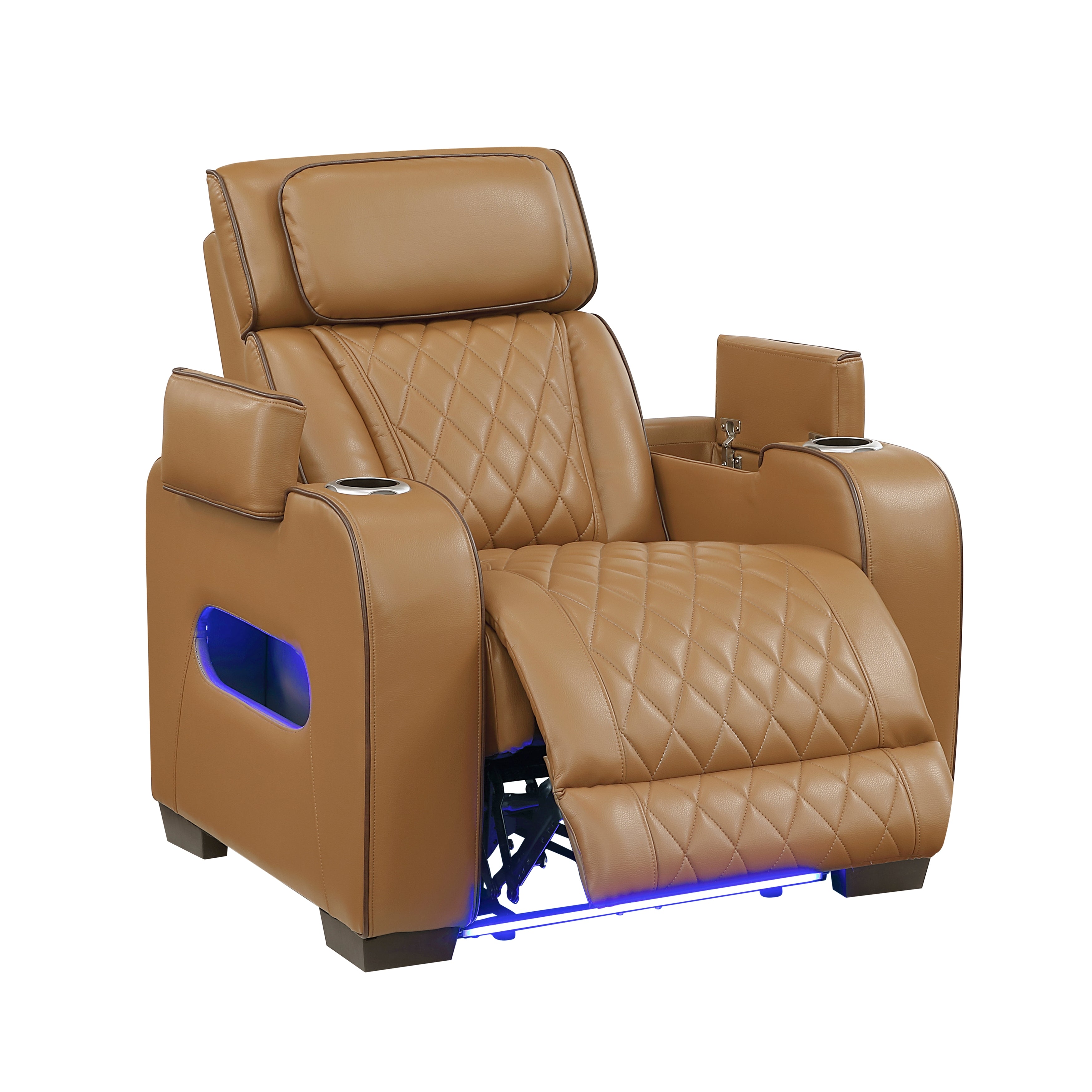9516BRW-1PWH Power Reclining Chair with Power Headrest, Cup holders and Storage Arms(Top and Side), Charging Ports and LED lighting - 9516BRW-1PWH