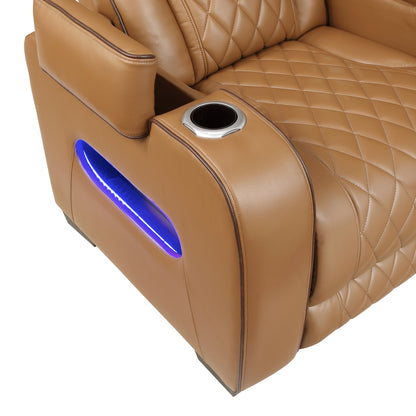 9516BRW-1PWH Power Reclining Chair with Power Headrest, Cup holders and Storage Arms(Top and Side), Charging Ports and LED lighting - 9516BRW-1PWH