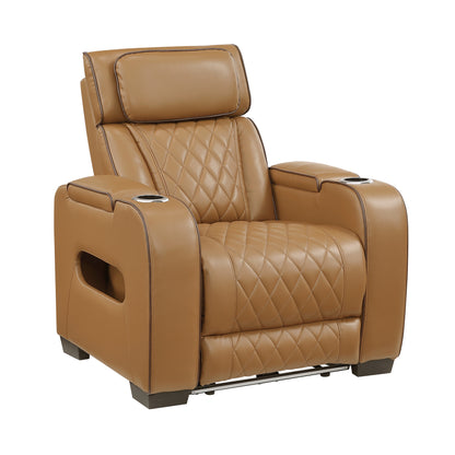 9516BRW-1PWH Power Reclining Chair with Power Headrest, Cup holders and Storage Arms(Top and Side), Charging Ports and LED lighting - 9516BRW-1PWH
