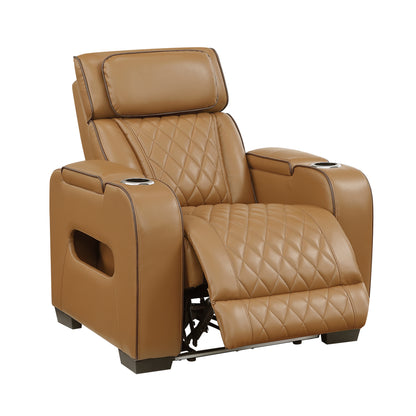 9516BRW-1PWH Power Reclining Chair with Power Headrest, Cup holders and Storage Arms(Top and Side), Charging Ports and LED lighting - 9516BRW-1PWH