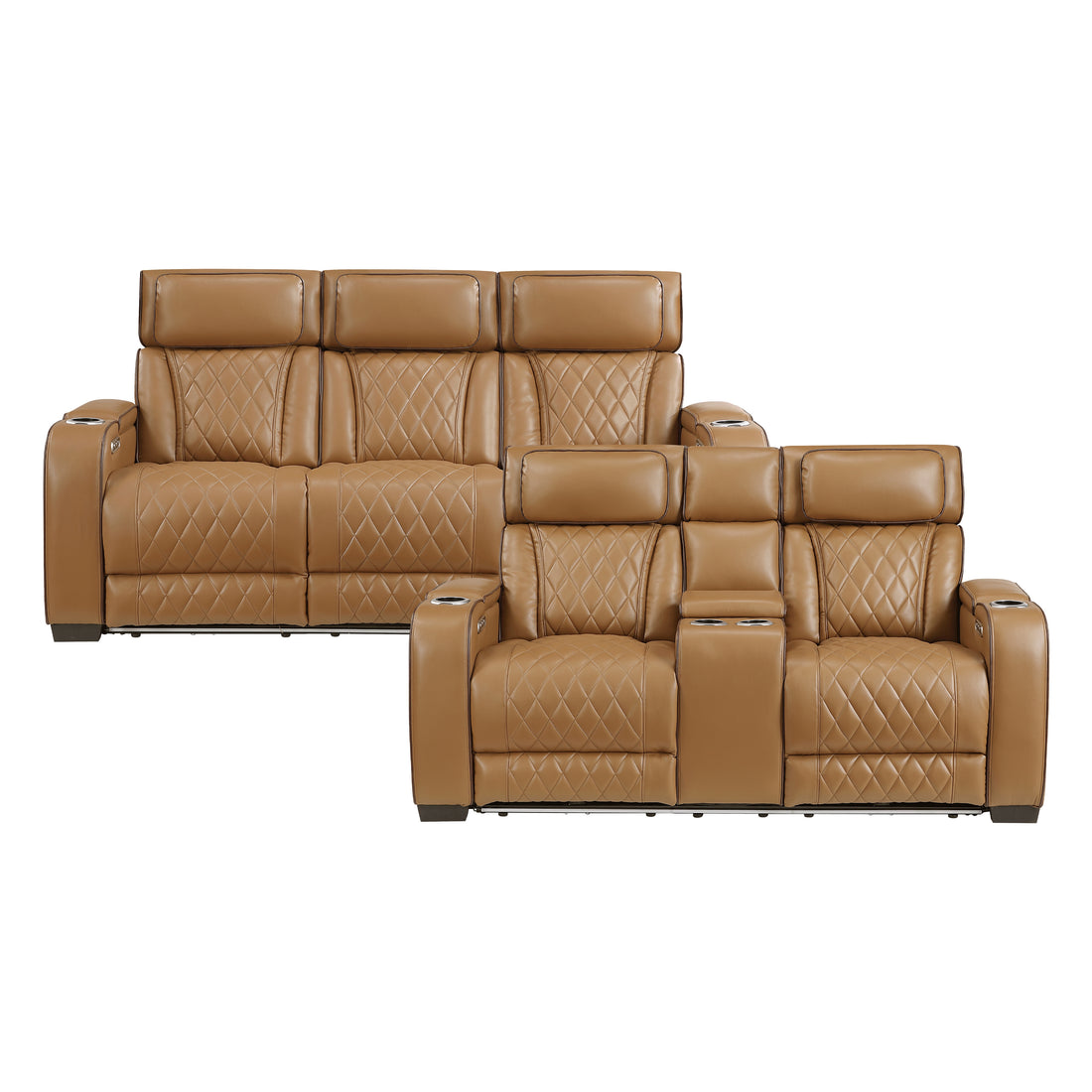 9516BRW*2PWH 2pc Set: Sofa, Love (Power) - 9516BRW*2PWH