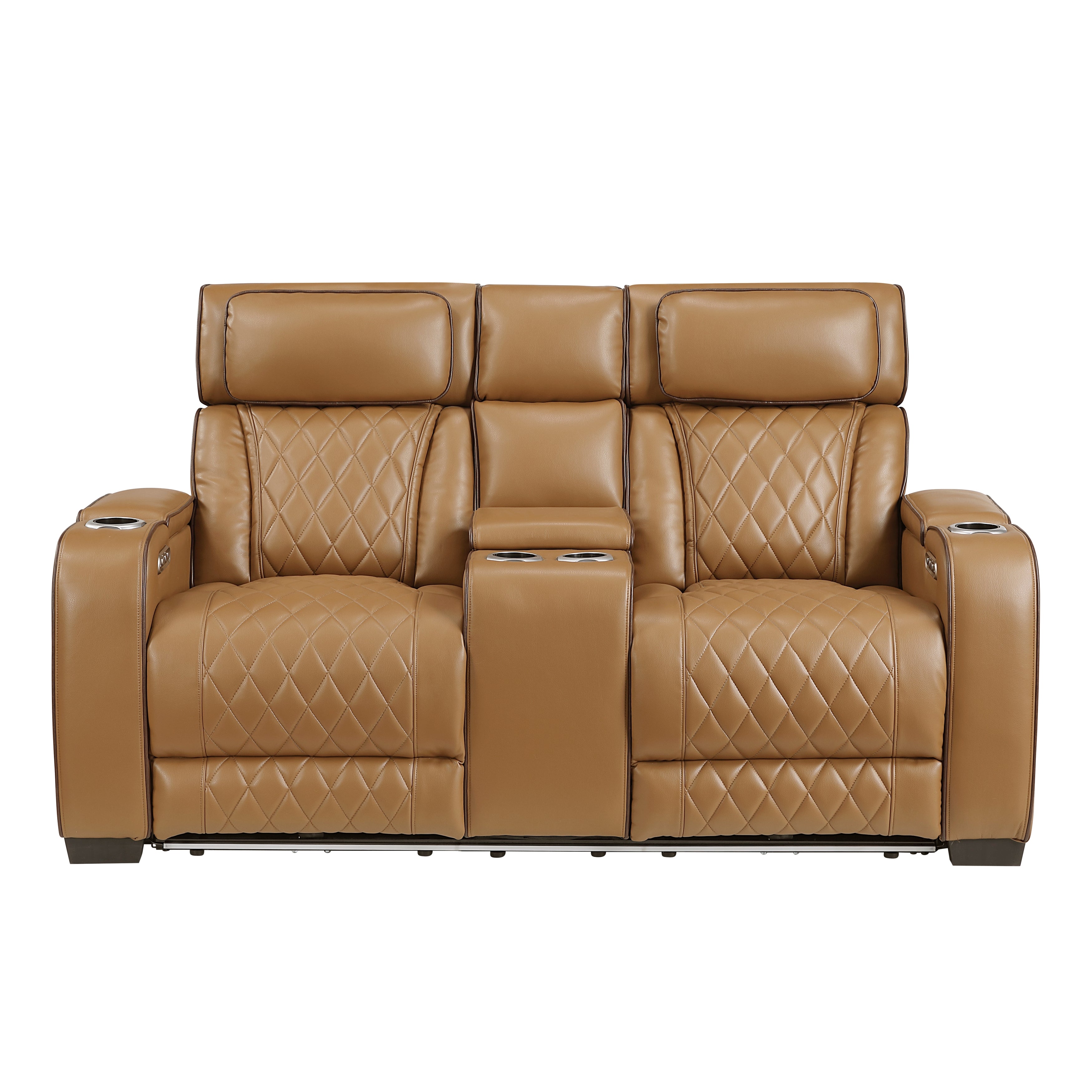 9516BRW-2PWH Power Double Reclining Love Seat with Center Console, Power Headrests, Storage Arms(Top and Side), Cup holders, Charging Ports and LED lighting - 9516BRW-2PWH